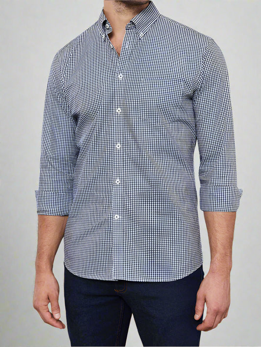 Image 1 of Slim Fit Navy Micro Check Shirt