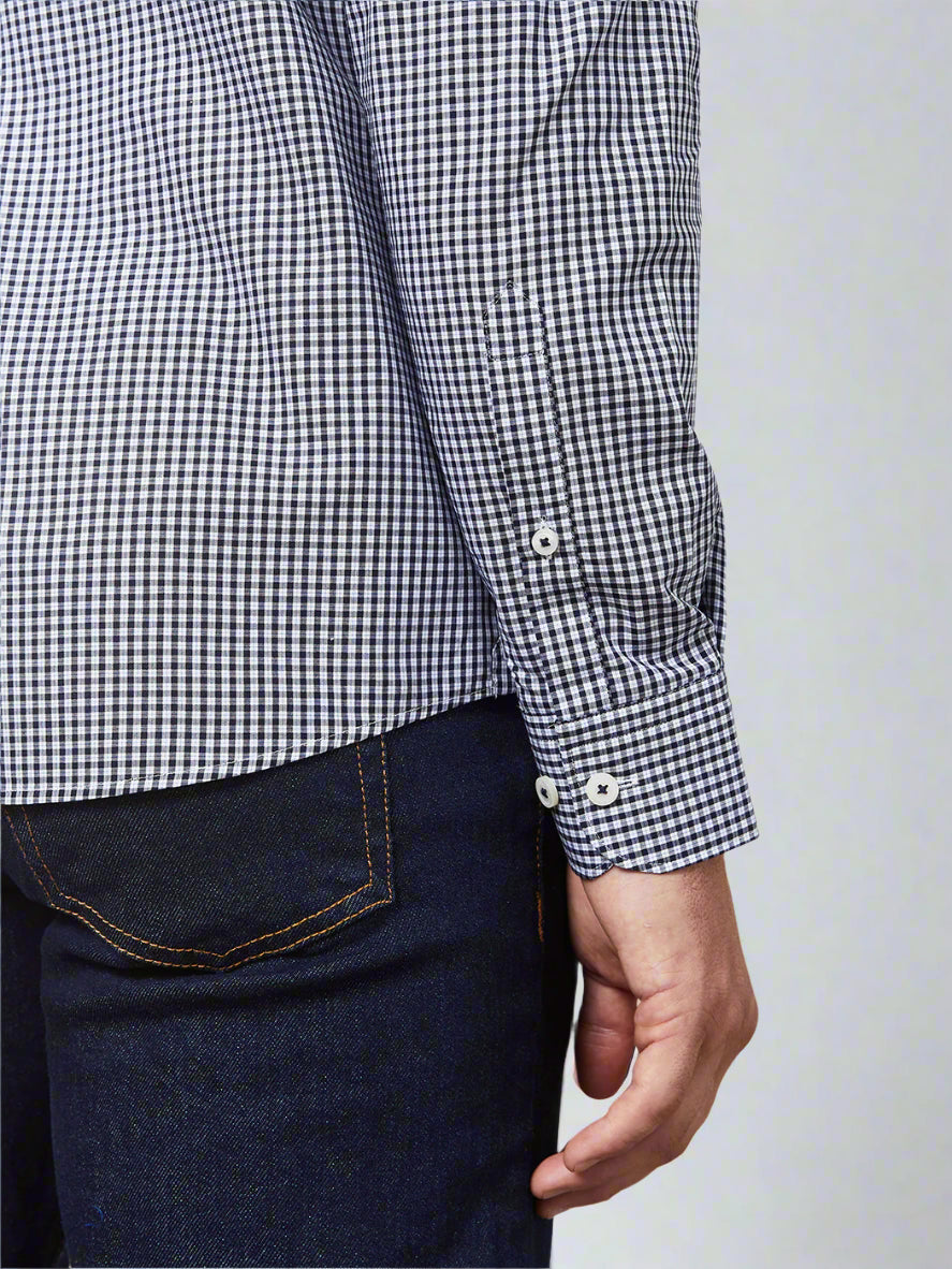 Image 3 of Slim Fit Navy Micro Check Shirt