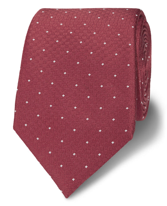 Image 1 of Textured Slim Pink and White Pin Spot Silk Tie