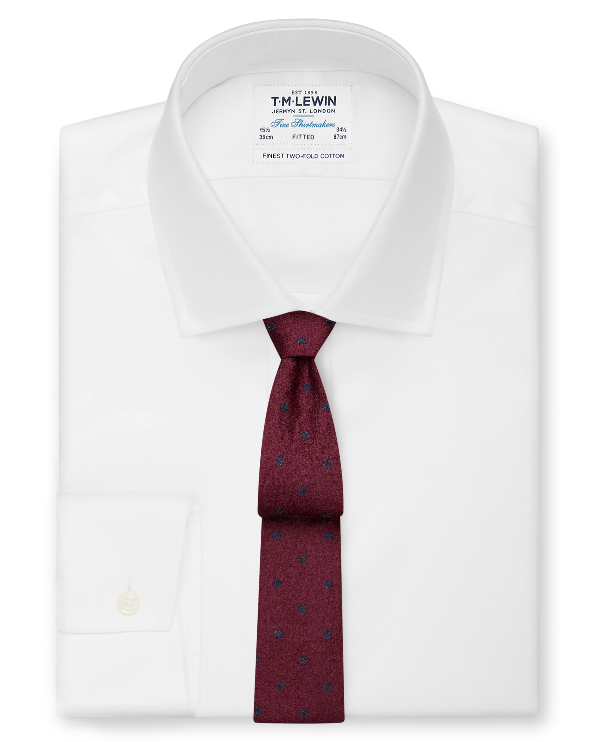 Image 1 of Mid Spot Burgundy and Navy Tie