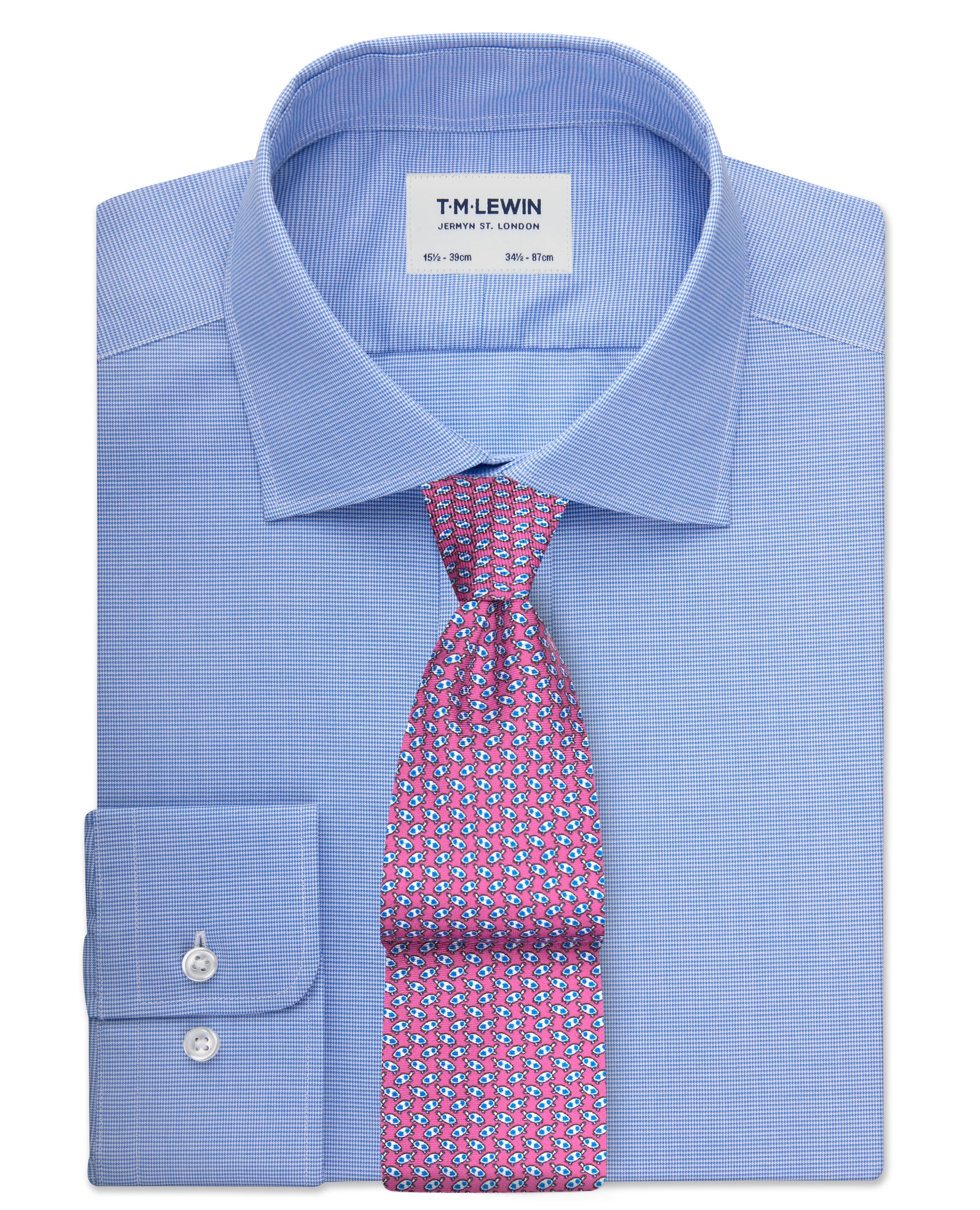 Image 1 of Easy To Iron Blue Micro Dogtooth Max Performance Regular Fit Single Cuff Classic Collar Shirt