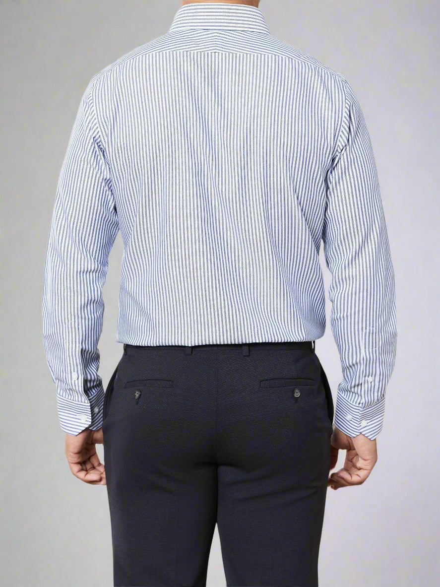 Image 3 of Navy Blue Bengal Stripe Twill Regular Fit Single Cuff Cutaway Collar Shirt