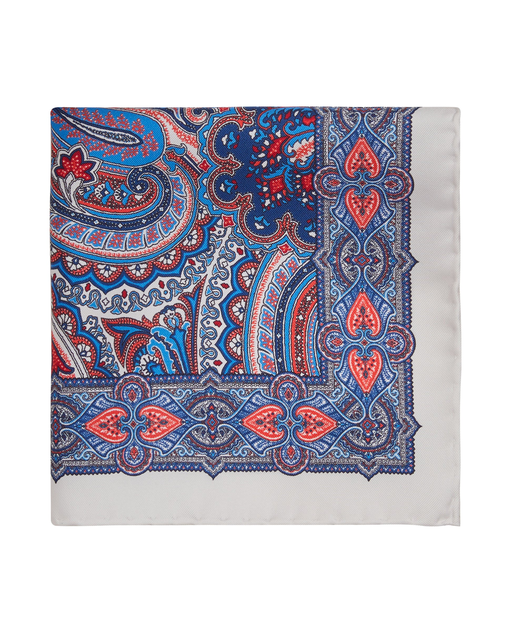 Image 1 of White Red Paisley Silk Pocket Square