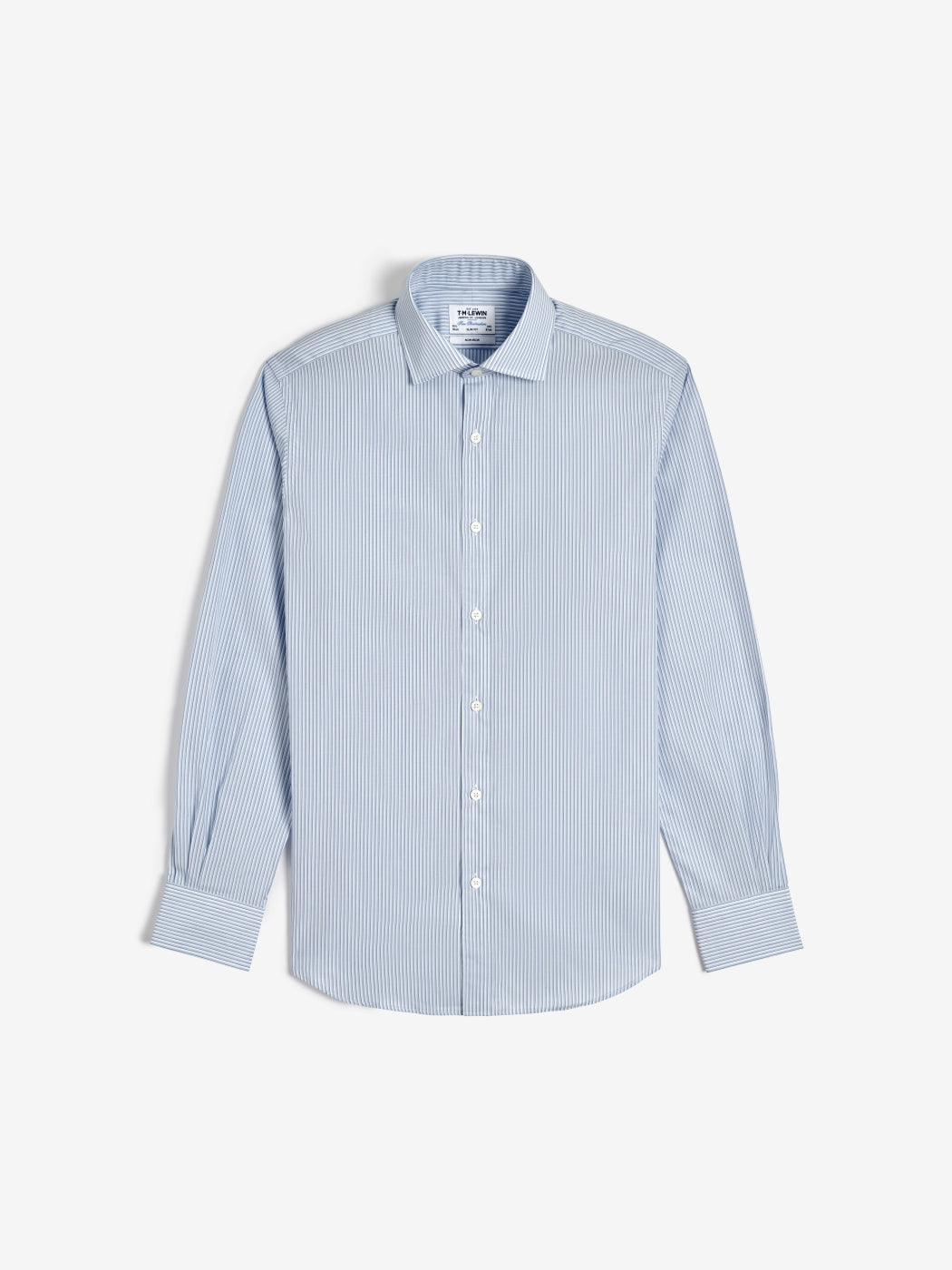 Image 7 of Easy To Iron Blue Edged Stripe Poplin Slim Fit Single Cuff Classic Collar Shirt