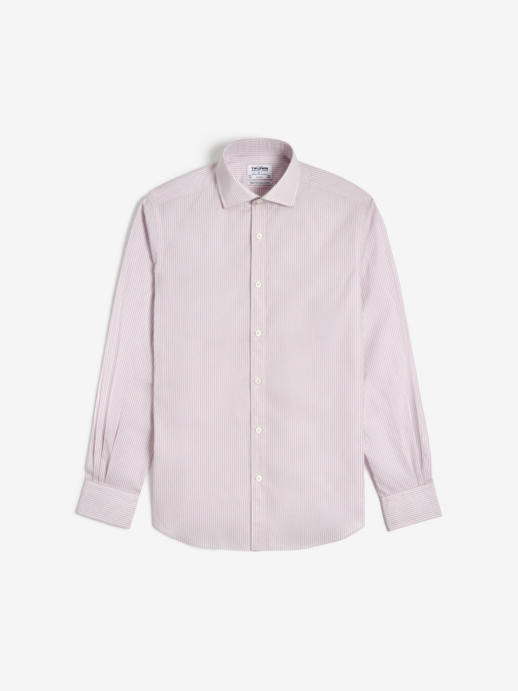 Image 7 of Easy To Iron Pink Edged Stripe Poplin Slim Fit Single Cuff Classic Collar Shirt