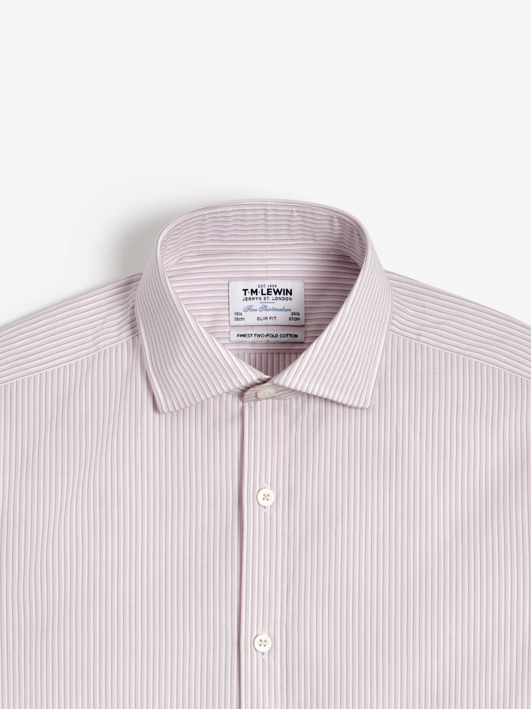 Image 6 of Easy To Iron Pink Edged Stripe Poplin Slim Fit Single Cuff Classic Collar Shirt