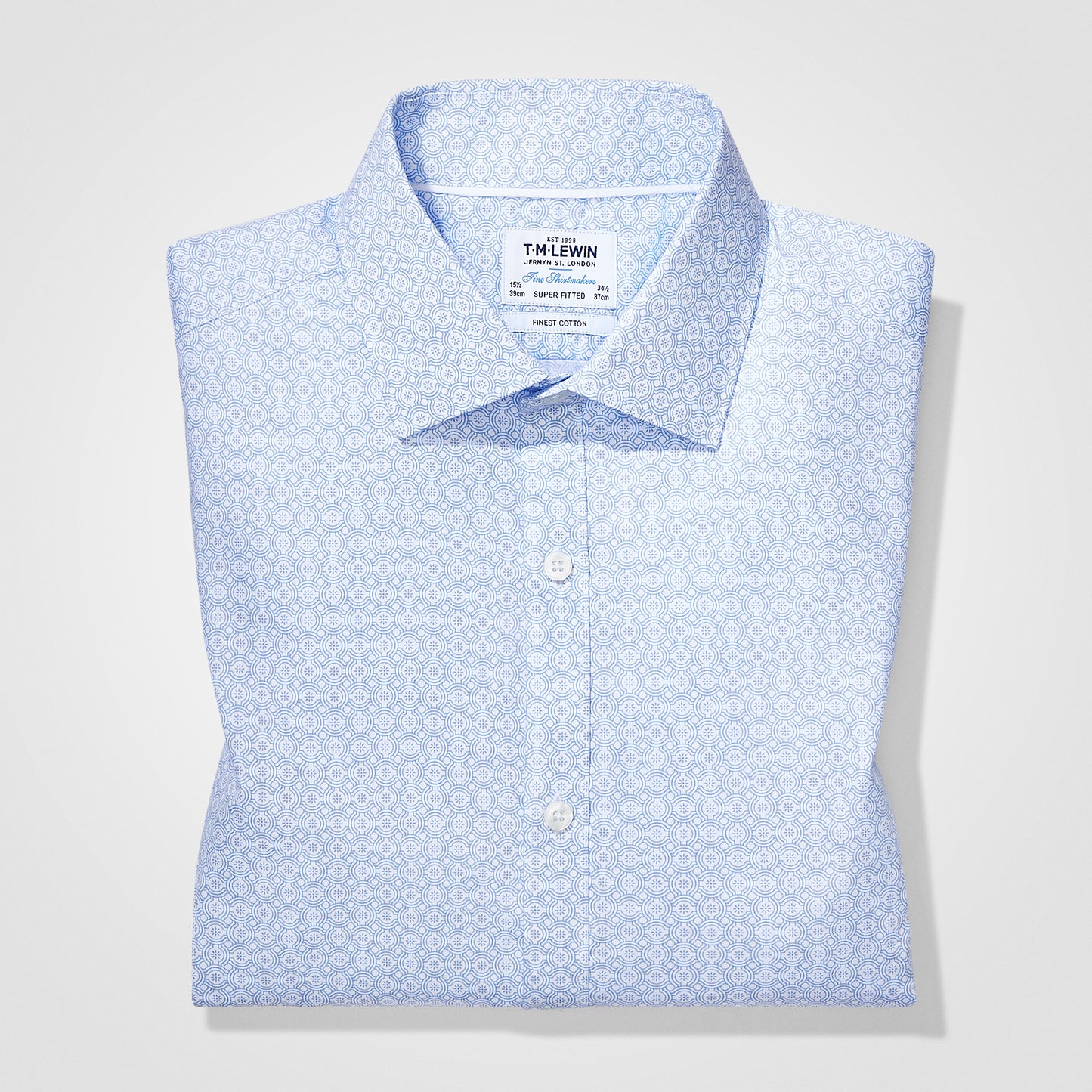 Image 1 of Blue Geometric Print Twill Super Fitted Single Cuff Classic Collar Shirt