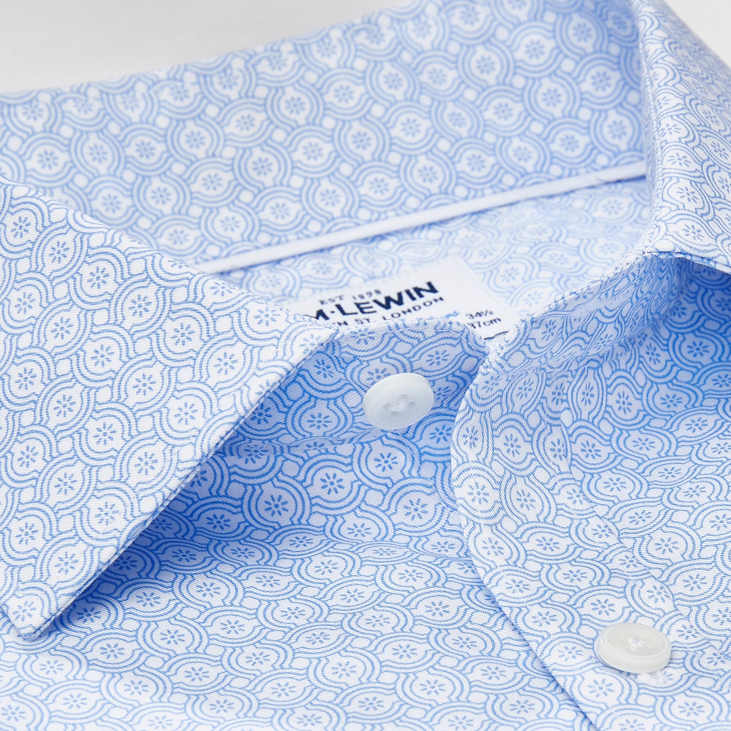 Image 3 of Blue Geometric Print Twill Super Fitted Single Cuff Classic Collar Shirt