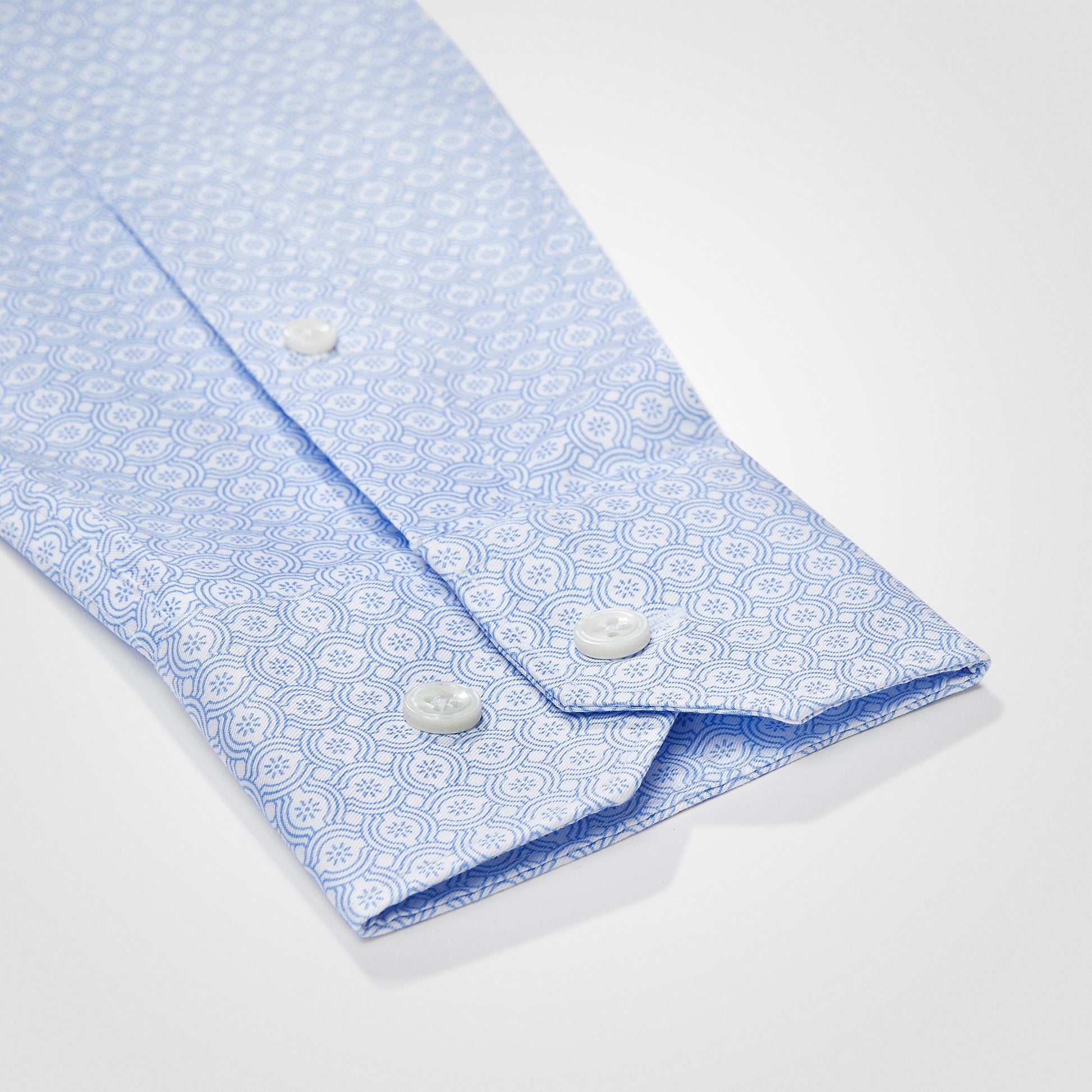Image 4 of Blue Geometric Print Twill Super Fitted Single Cuff Classic Collar Shirt