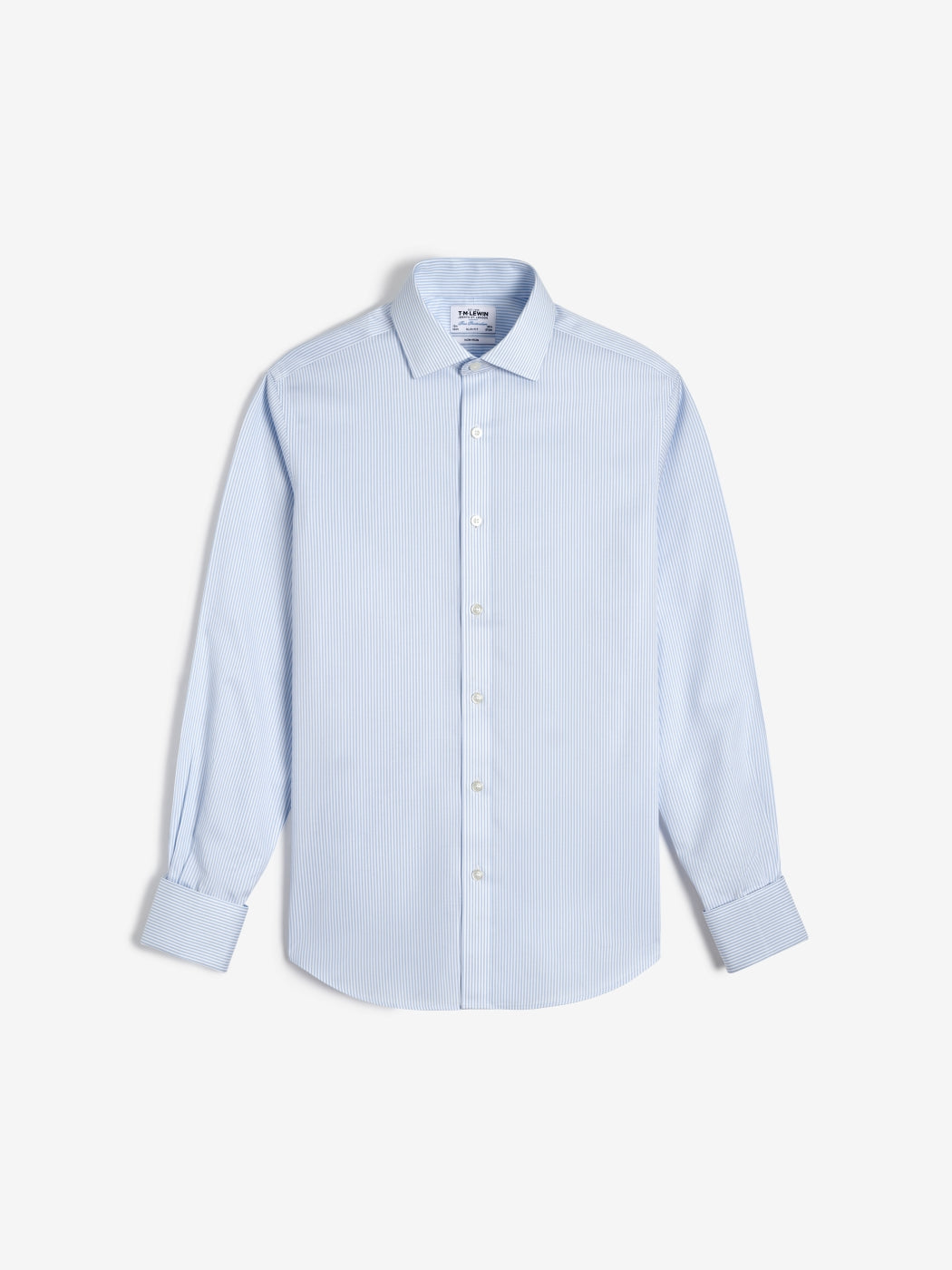 Image 3 of Non-Iron Light Blue Narrow Stripe Twill Slim Fit Double Cuff Classic Collar Shirt