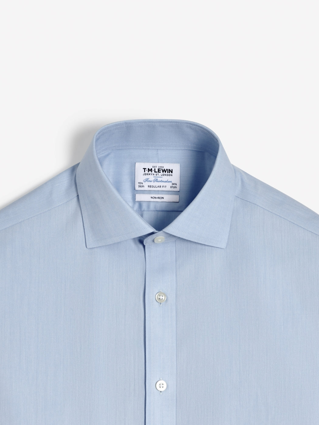 Image 5 of Non-Iron Light Blue Chevron Stripe Twill Regular Fit Single Cuff Cutaway Collar Shirt
