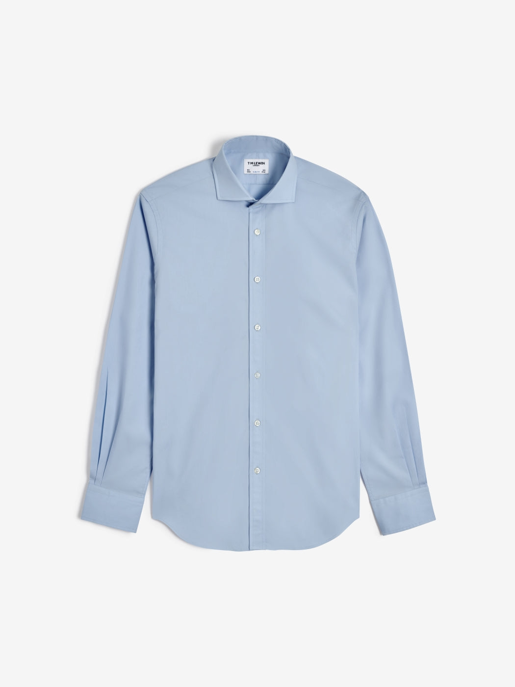 Image 2 of Easy To Iron Light Blue Plain Poplin Stretch Slim Fit Single Cuff Cutaway Collar Shirt