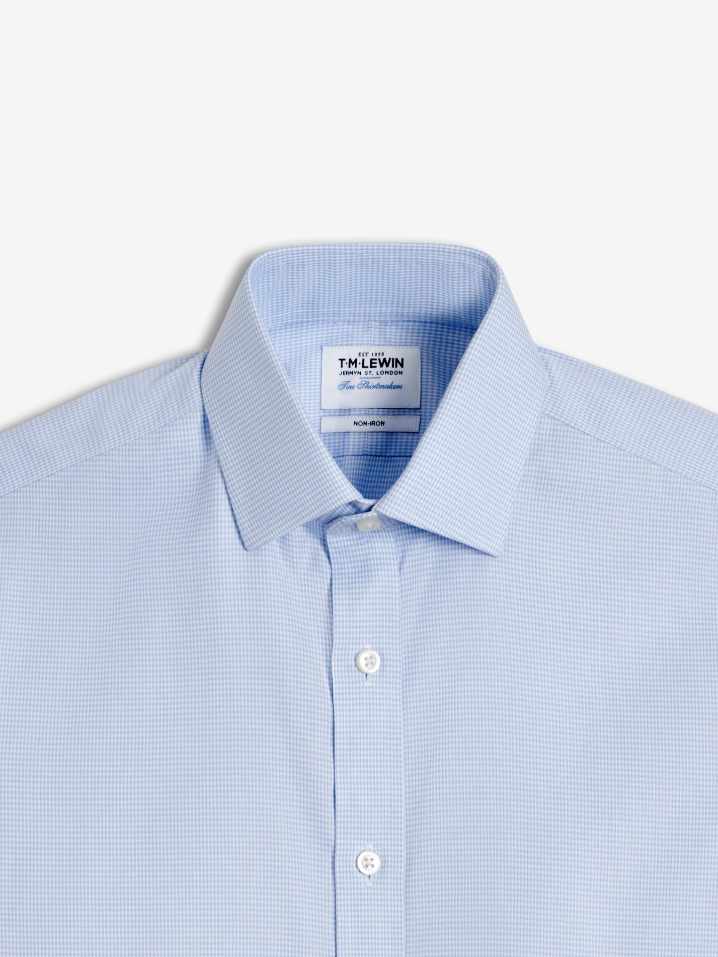 Image 8 of Non-Iron Light Blue Dogtooth Twill Slim Fit Double Cuff Classic Collar Shirt