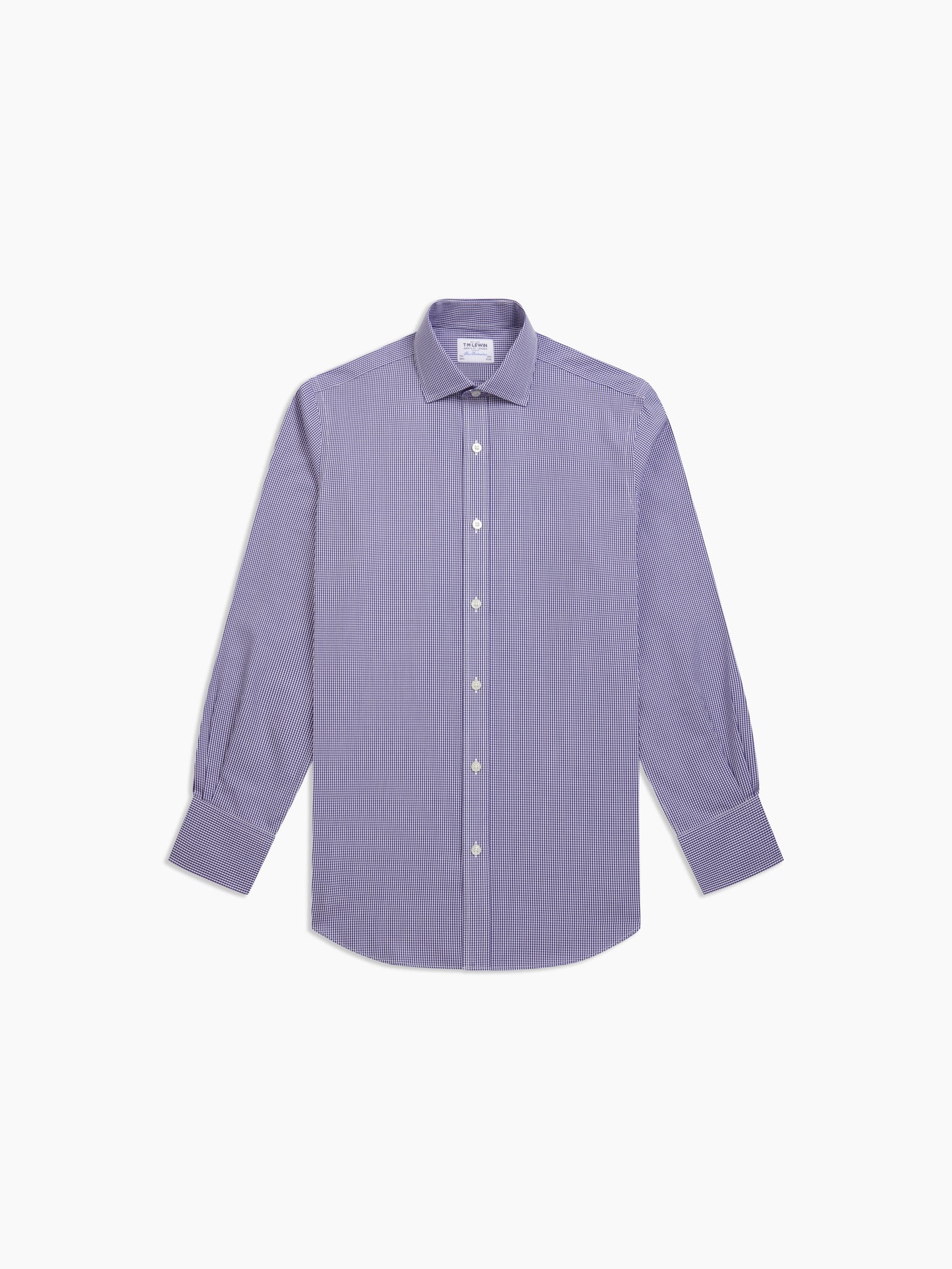 Image 2 of Non-Iron Navy Gingham Poplin Slim Fit Single Cuff Classic Collar Shirt