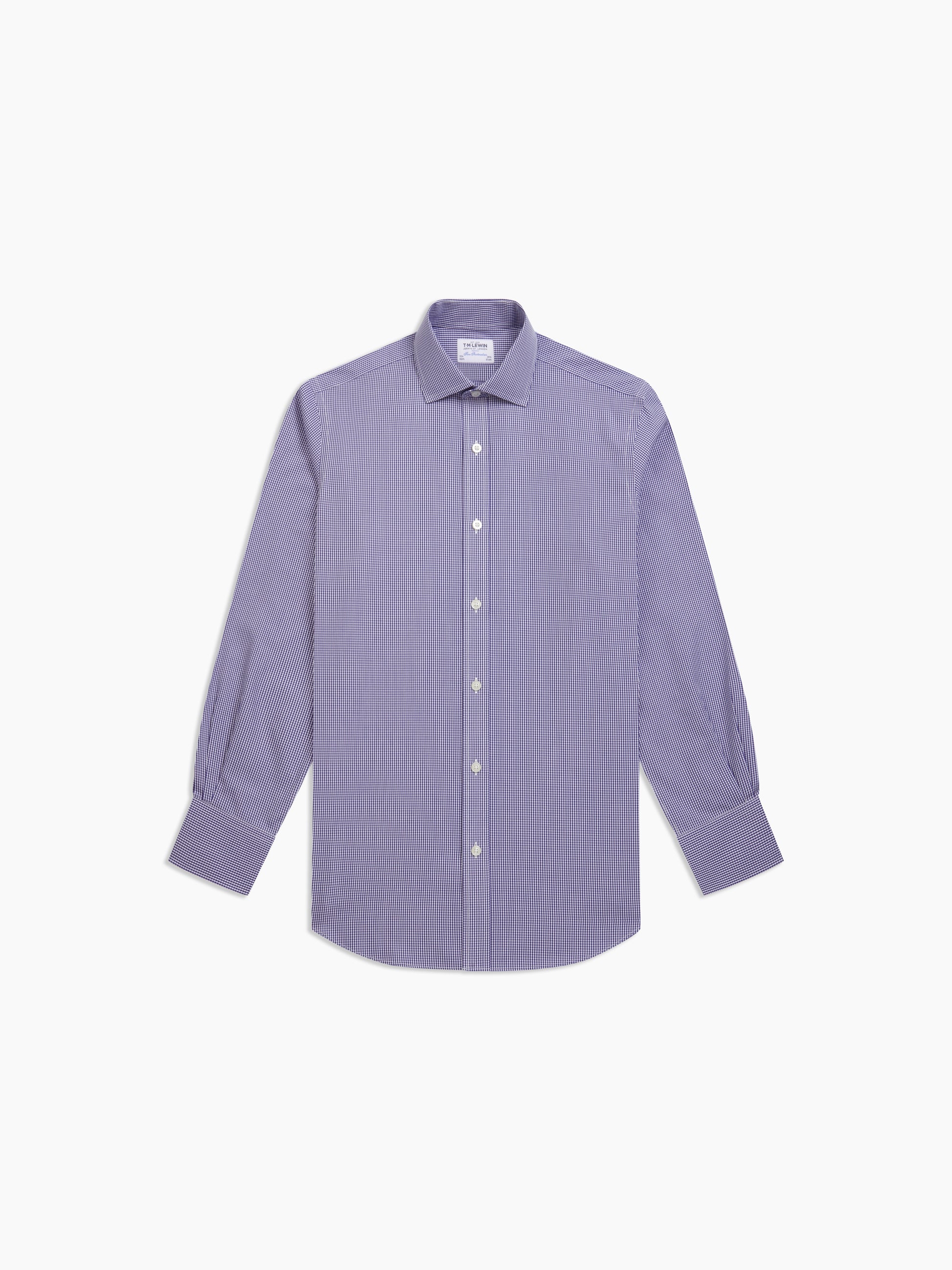 Image 2 of Non-Iron Navy Gingham Poplin Slim Fit Single Cuff Classic Collar Shirt