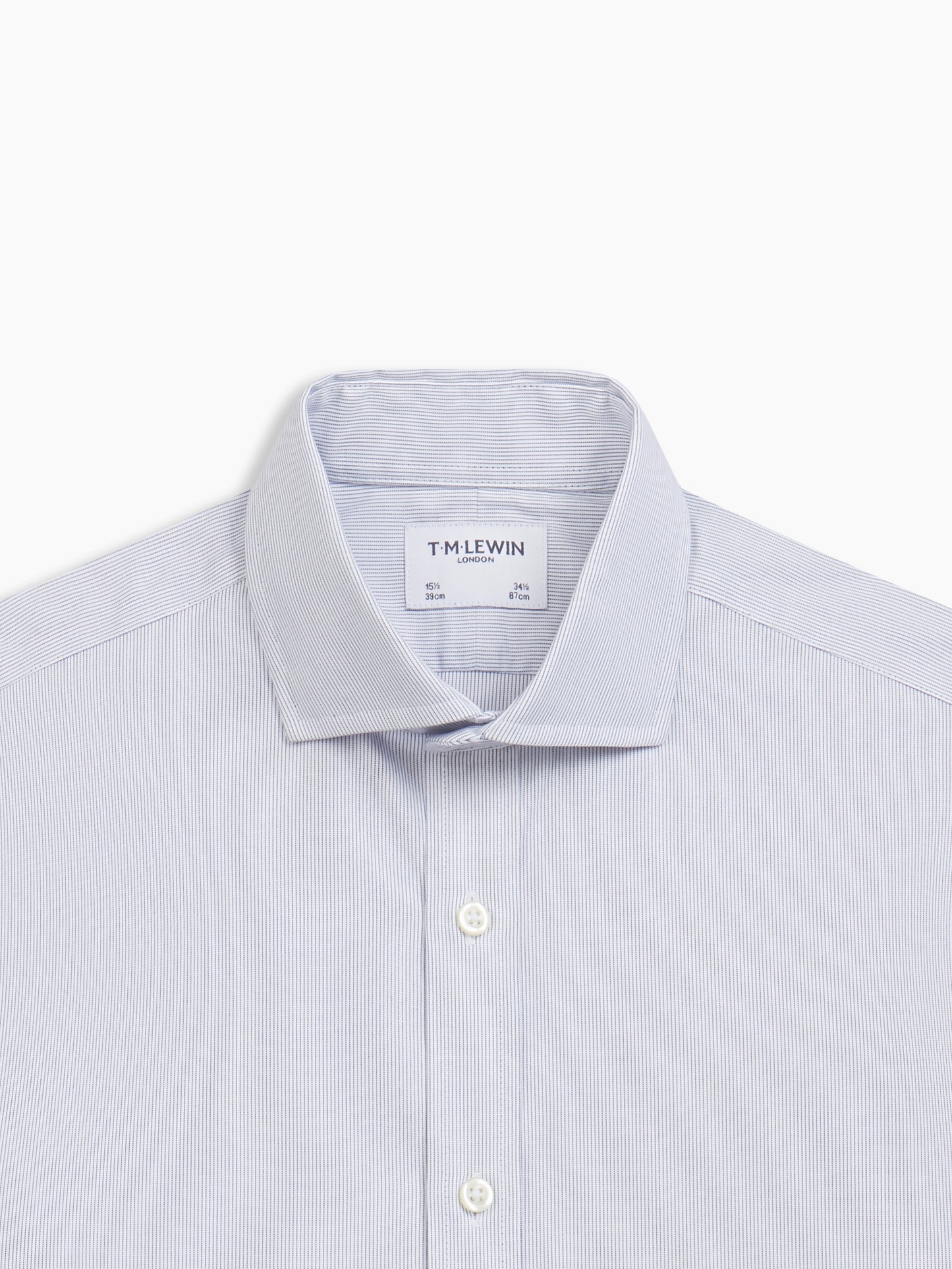 Image 1 of Non-Iron Navy Blue Narrow Dash Stripe Dobby Slim Fit Single Cuff Classic Collar Shirt