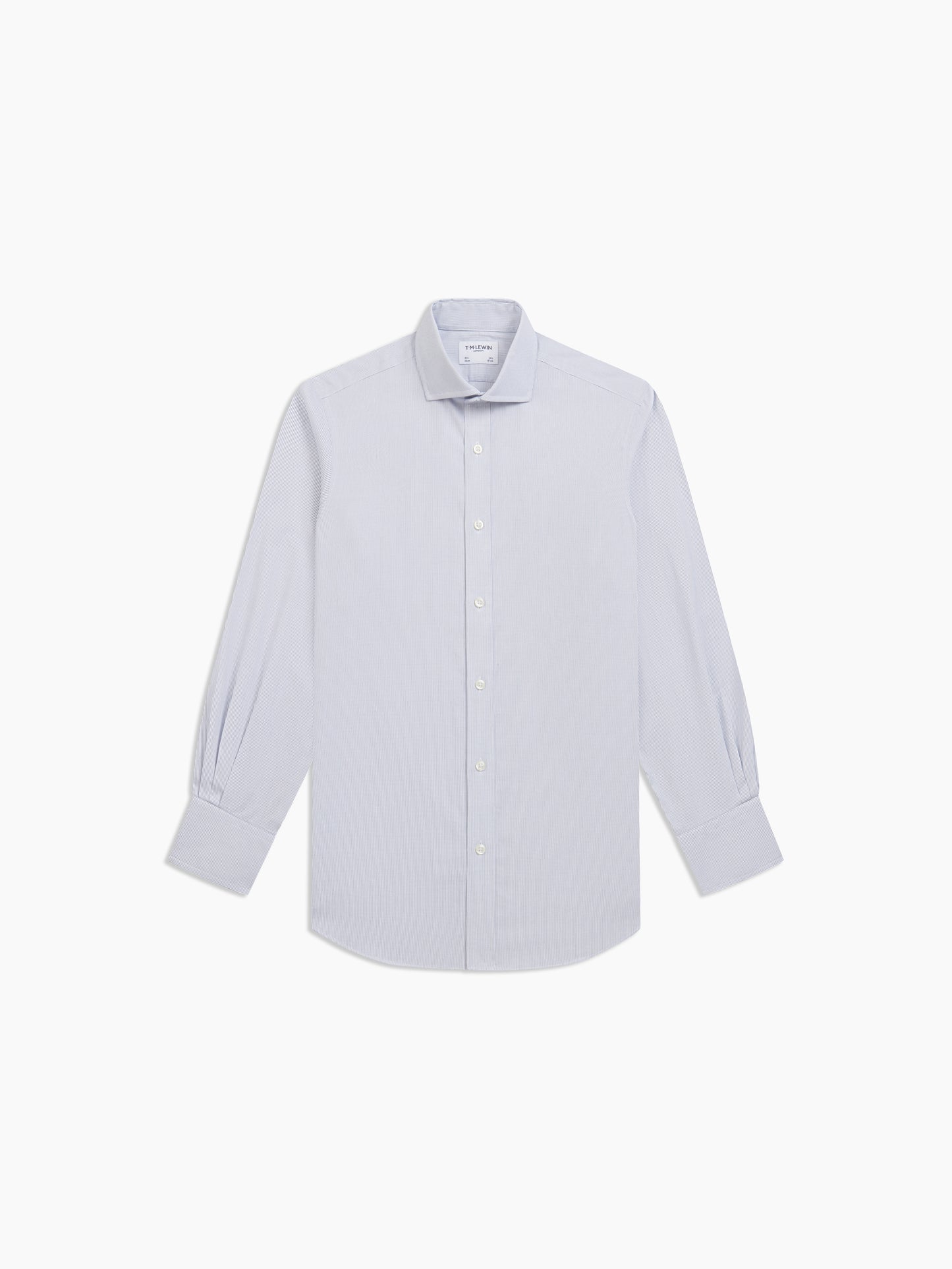 Image 2 of Non-Iron Navy Blue Narrow Dash Stripe Dobby Slim Fit Single Cuff Classic Collar Shirt