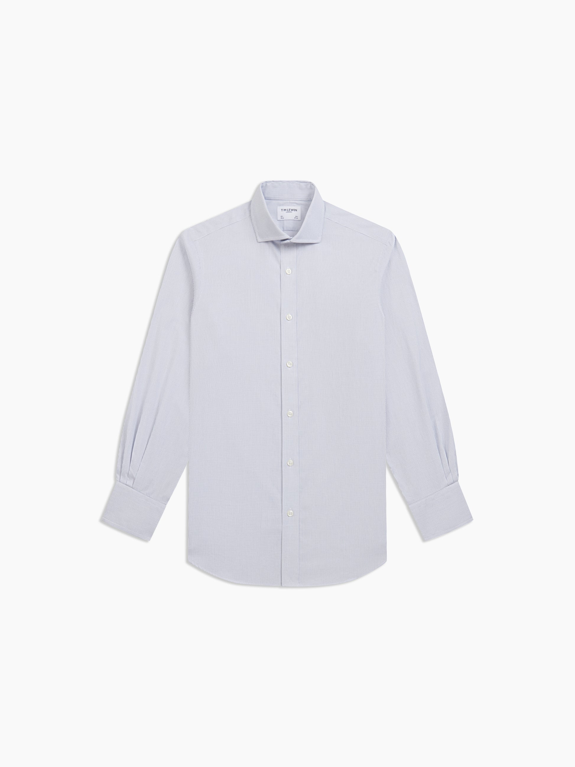 Image 2 of Non-Iron Navy Blue Narrow Dash Stripe Dobby Slim Fit Single Cuff Classic Collar Shirt