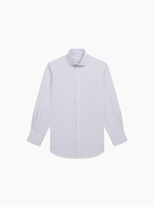 Image 2 of Non-Iron Navy Blue Narrow Dash Stripe Dobby Slim Fit Single Cuff Classic Collar Shirt