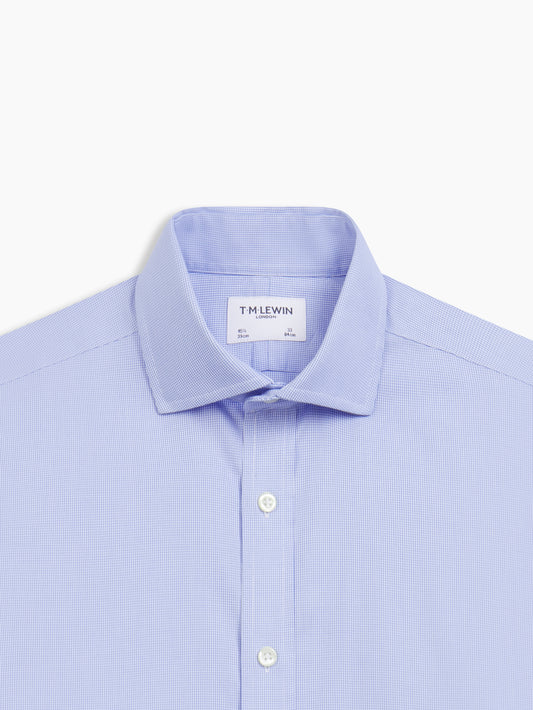 Image 1 of Non-Iron Blue Dogtooth Dobby Slim Fit Double Cuff Classic Collar Shirt