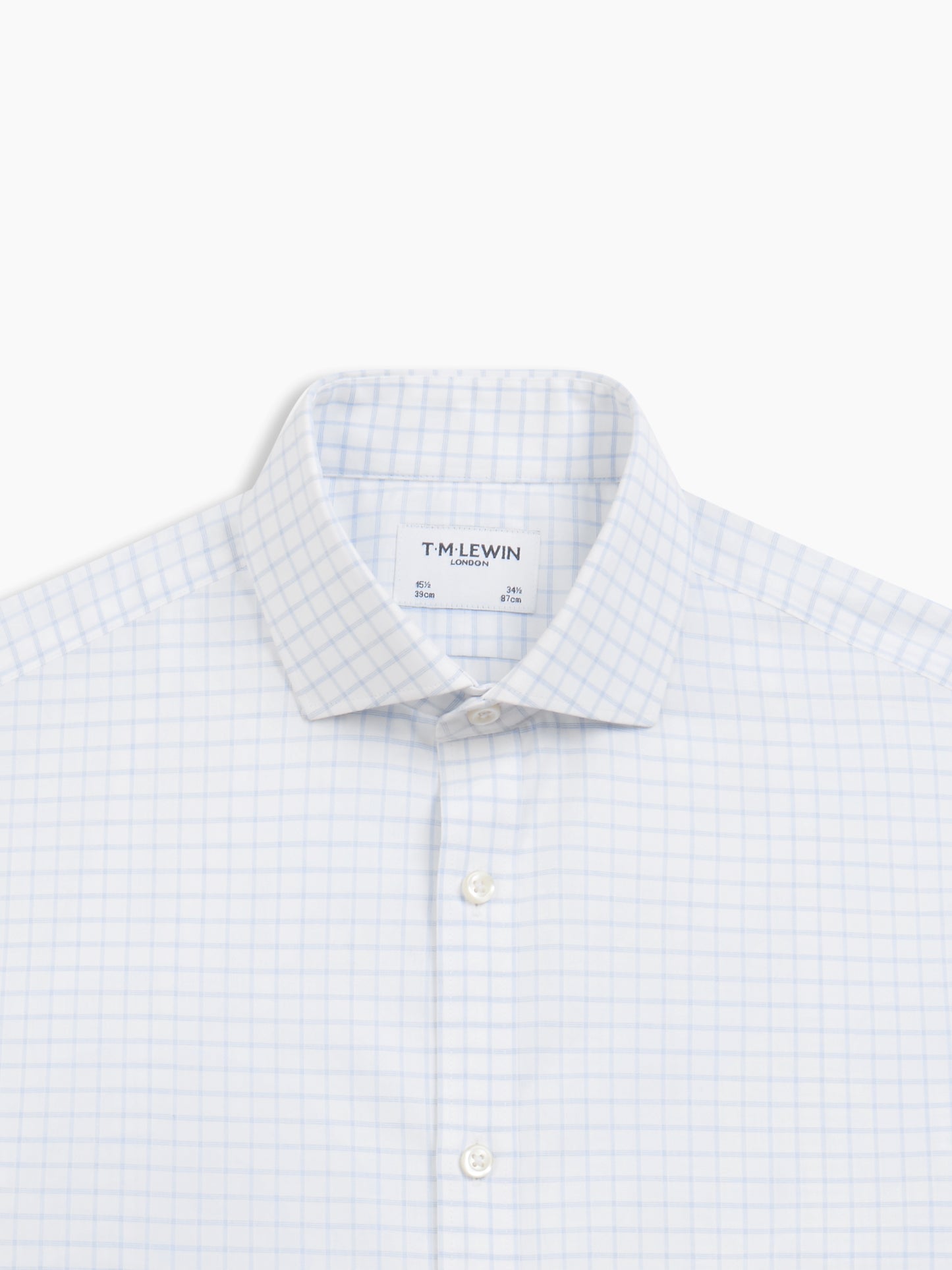 Image 1 of Non-Iron Blue Dotted Large Check Dobby Fitted Single Cuff Classic Collar Shirt