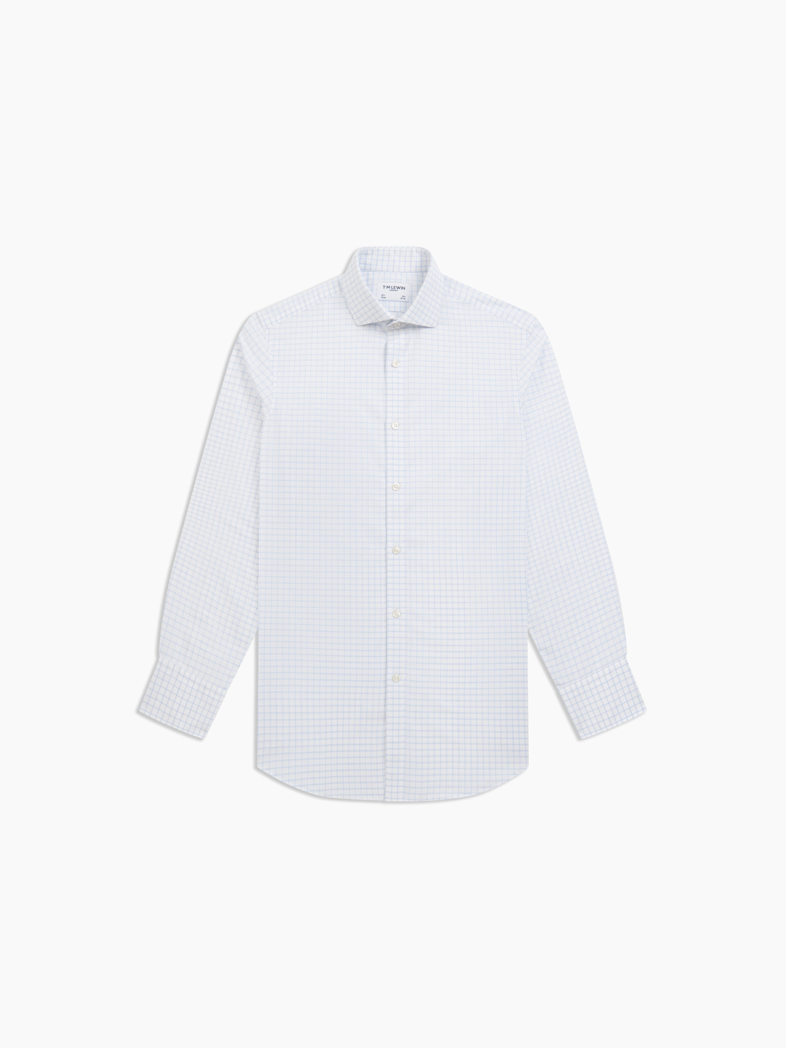 Mid Blue Hairline Check on White Classic Custom Shirt 100c 50*50 Sbl130a main image 0