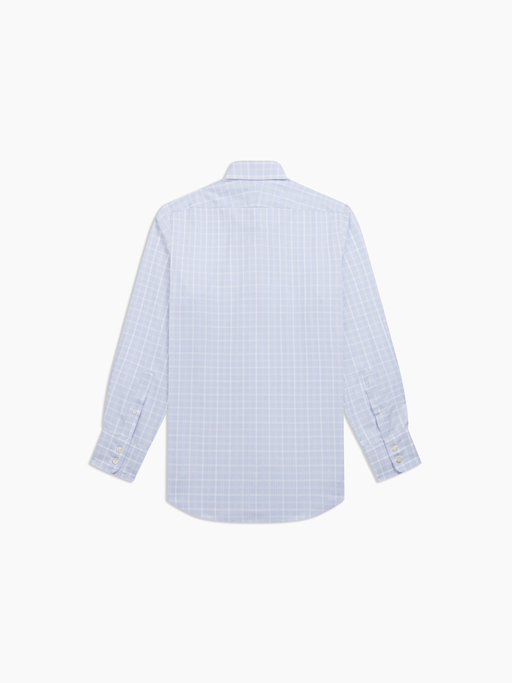 Image 4 of Non-Iron Blue Grid Check Twill Slim Fit Single Cuff Classic Collar Shirt