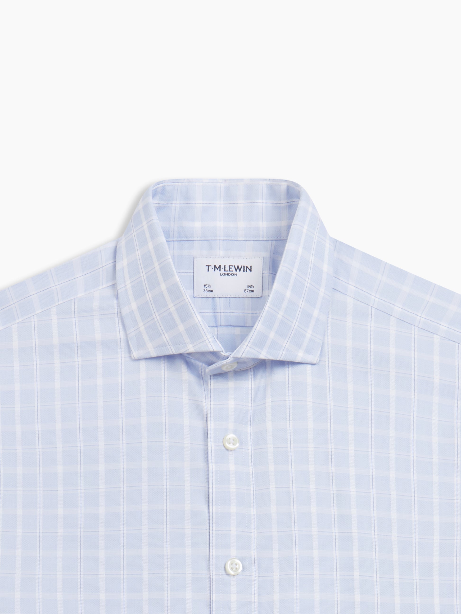 Image 1 of Non-Iron Blue Grid Check Twill Slim Fit Single Cuff Classic Collar Shirt