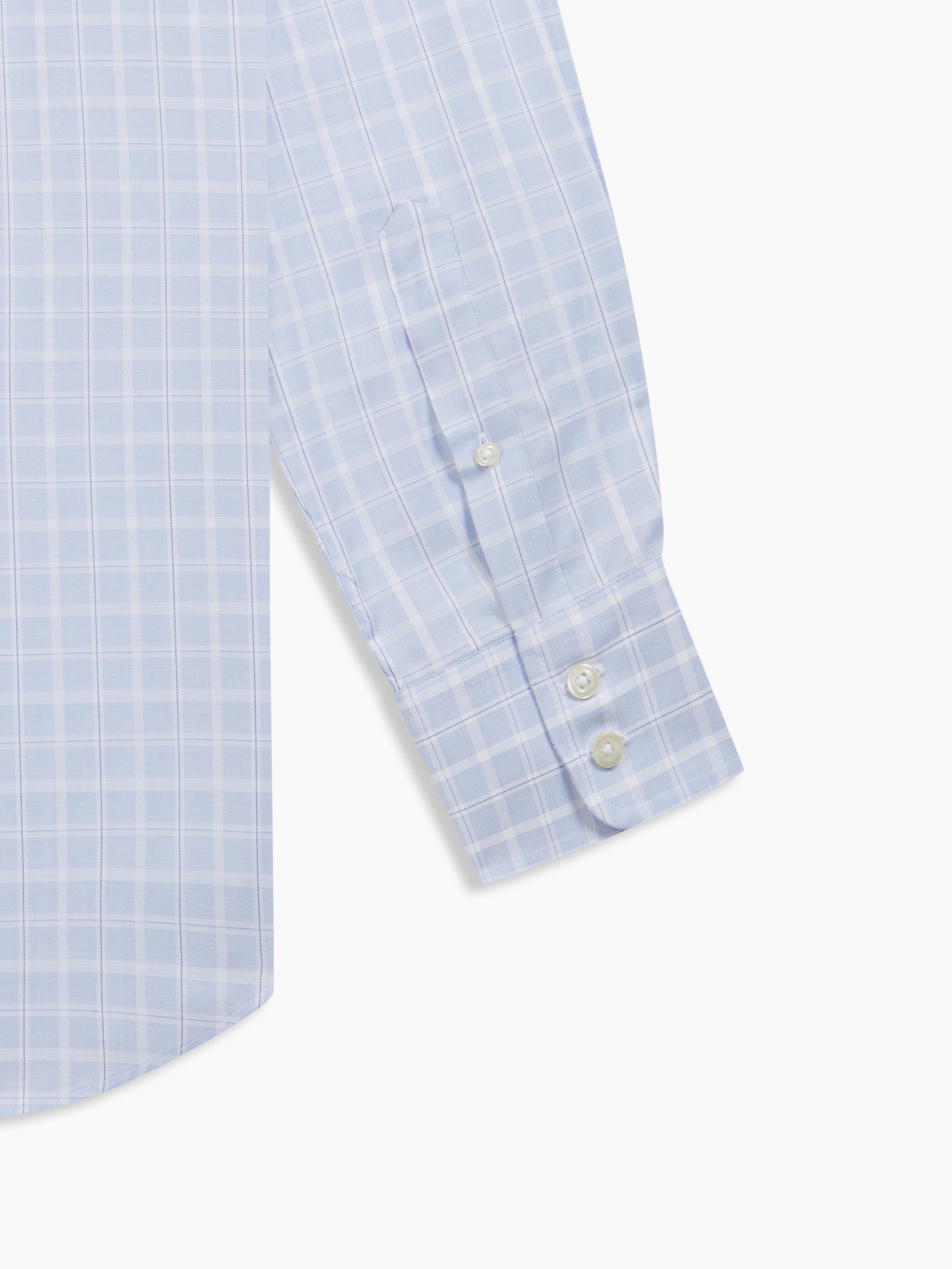 Image 3 of Non-Iron Blue Grid Check Twill Slim Fit Single Cuff Classic Collar Shirt
