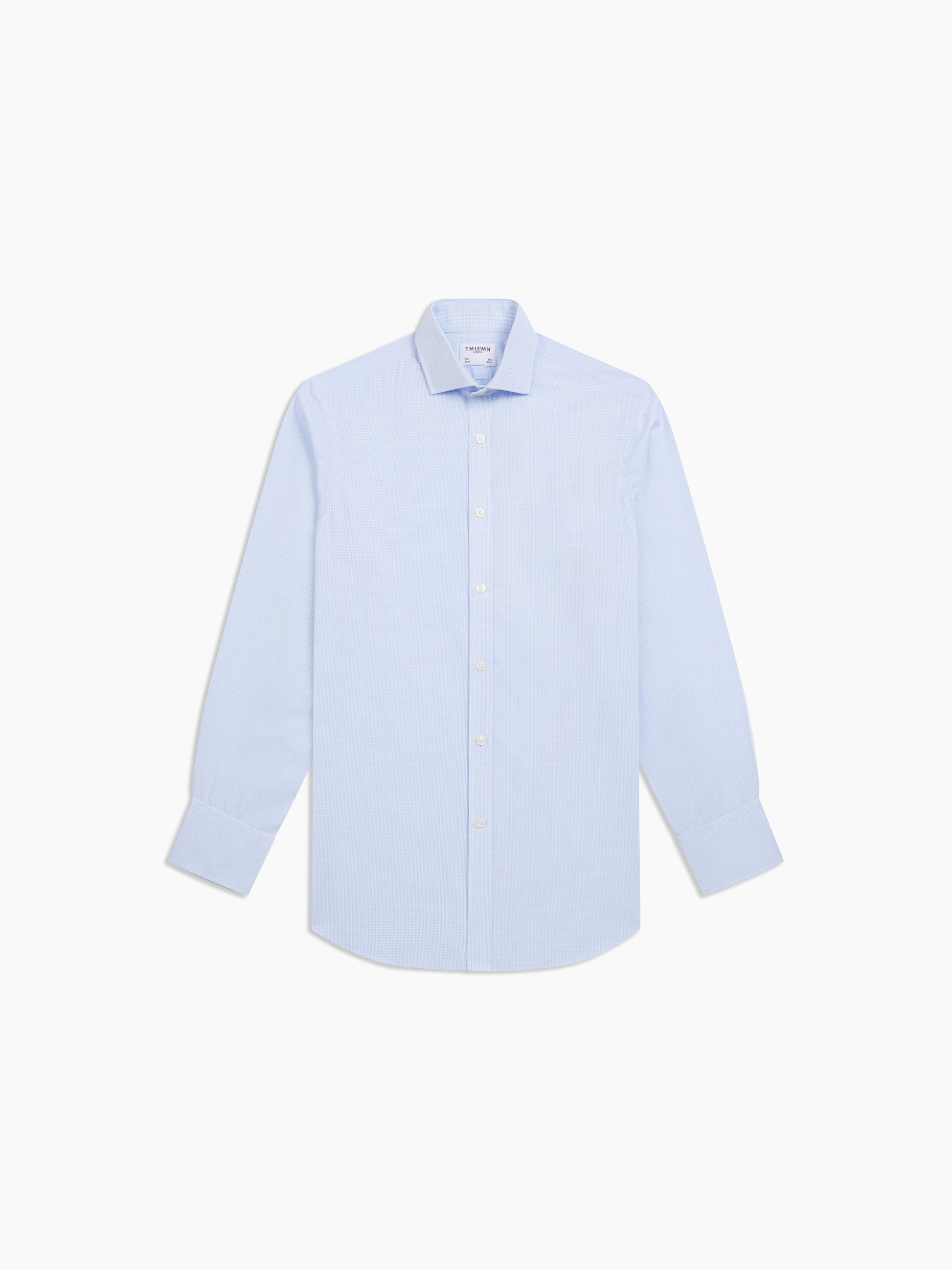 Image 2 of Non-Iron Blue Small Check Dobby Fitted Single Cuff Classic Collar Shirt