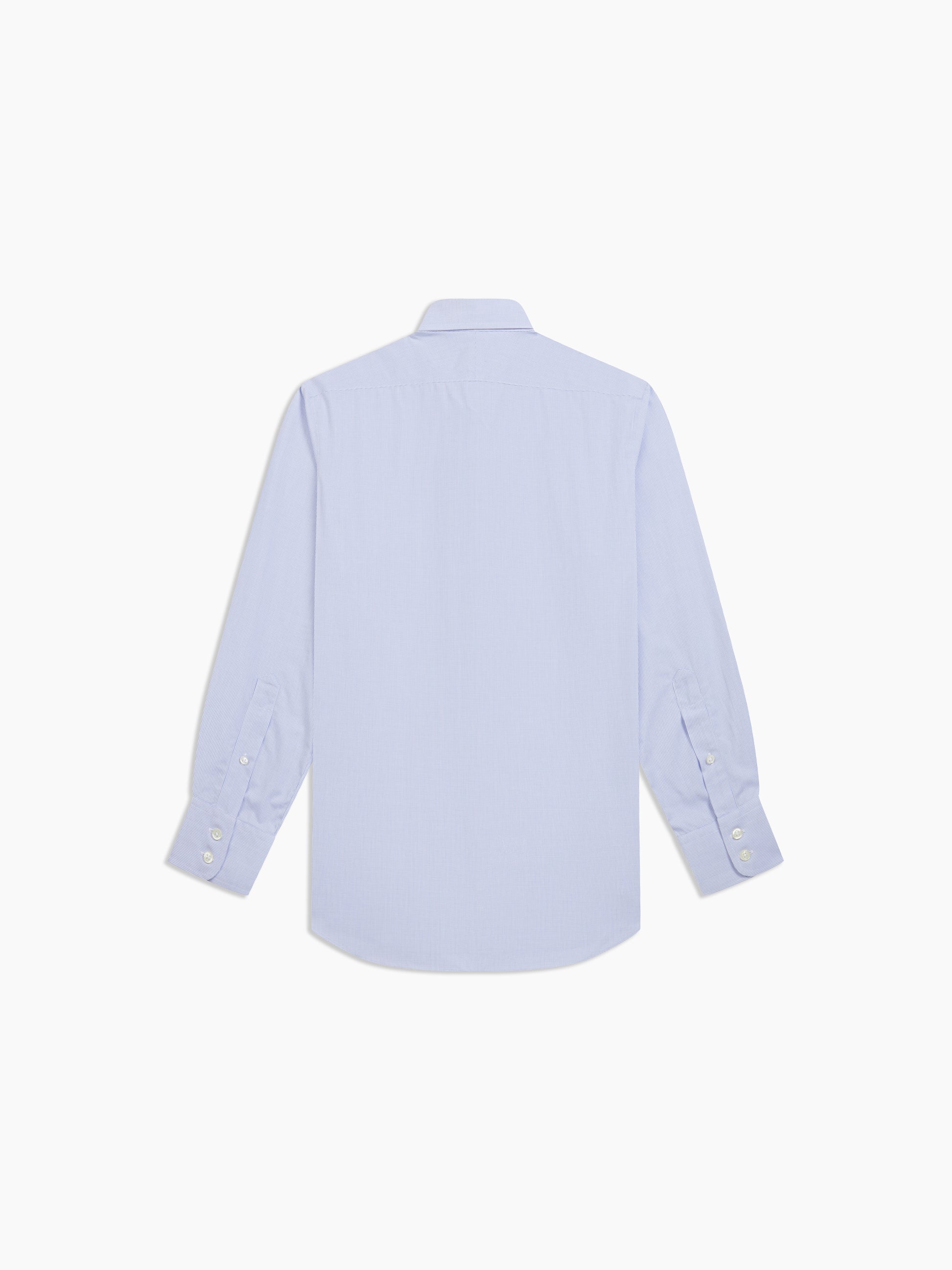 Image 4 of Non-Iron Blue Mini Check Dobby Slim Fit Single Cuff Classic Collar Shirt