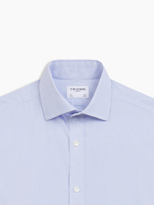 Image 1 of Non-Iron Blue Mini Check Dobby Slim Fit Single Cuff Classic Collar Shirt