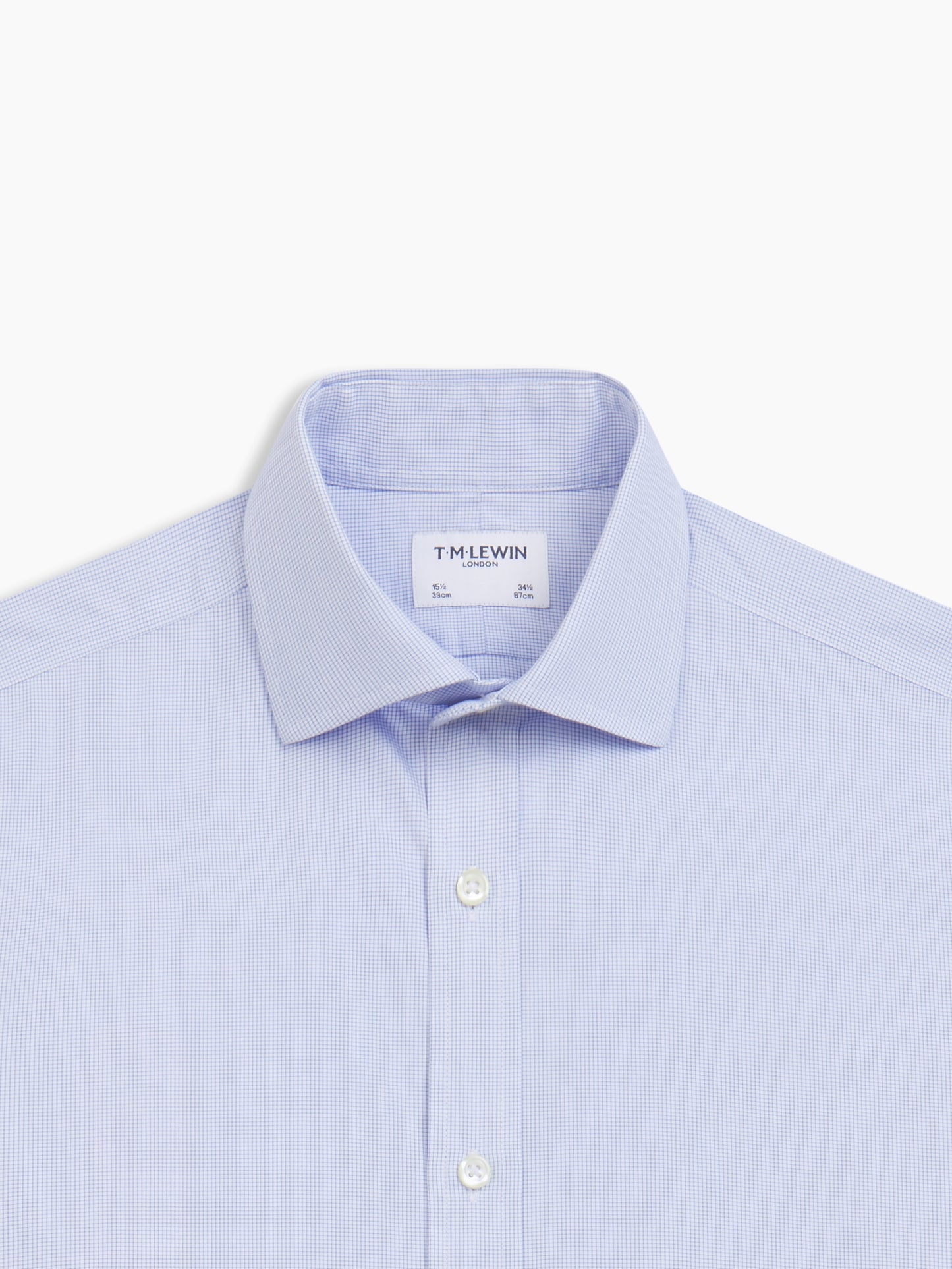 Image 1 of Non-Iron Blue Mini Check Dobby Fitted Single Cuff Classic Collar Shirt