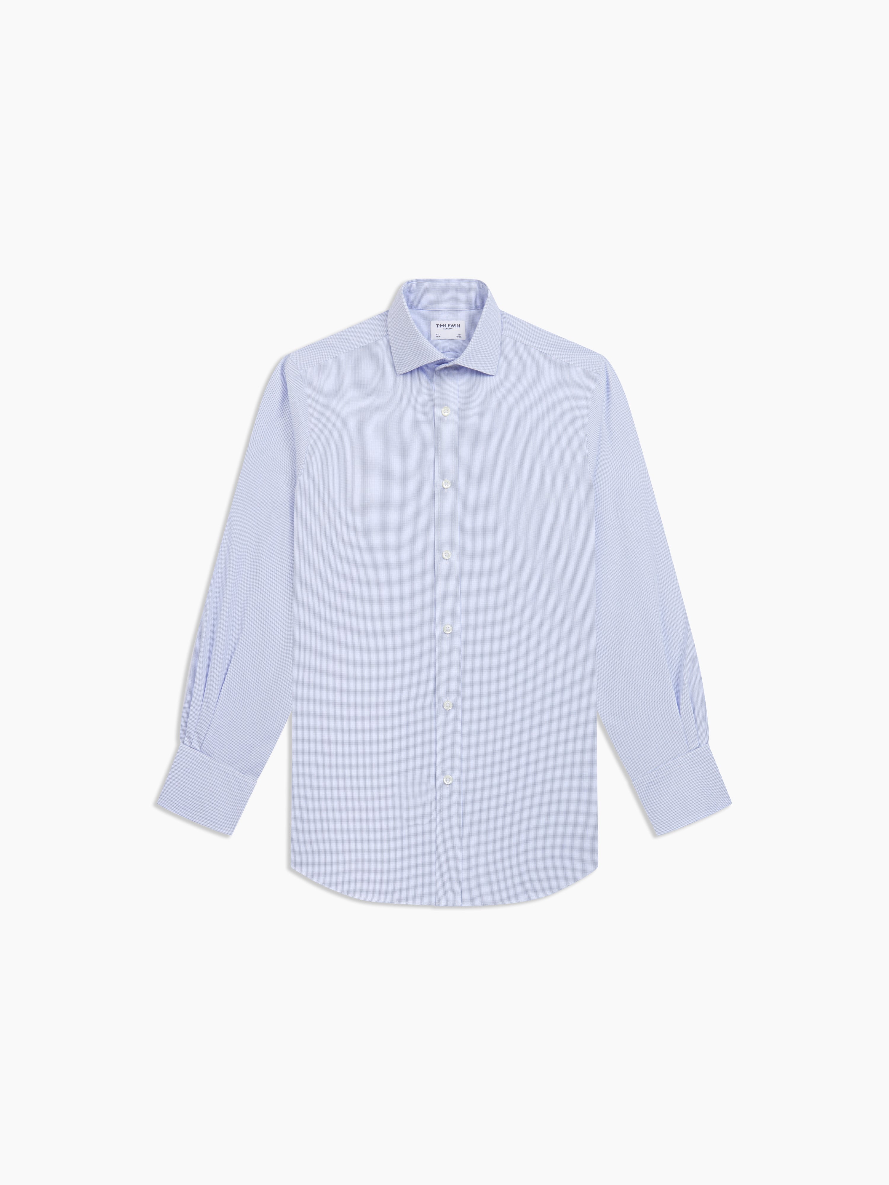 Mid Blue and White Mini Check Classic Custom Shirt 100c 160/2*160/2 Saq067a