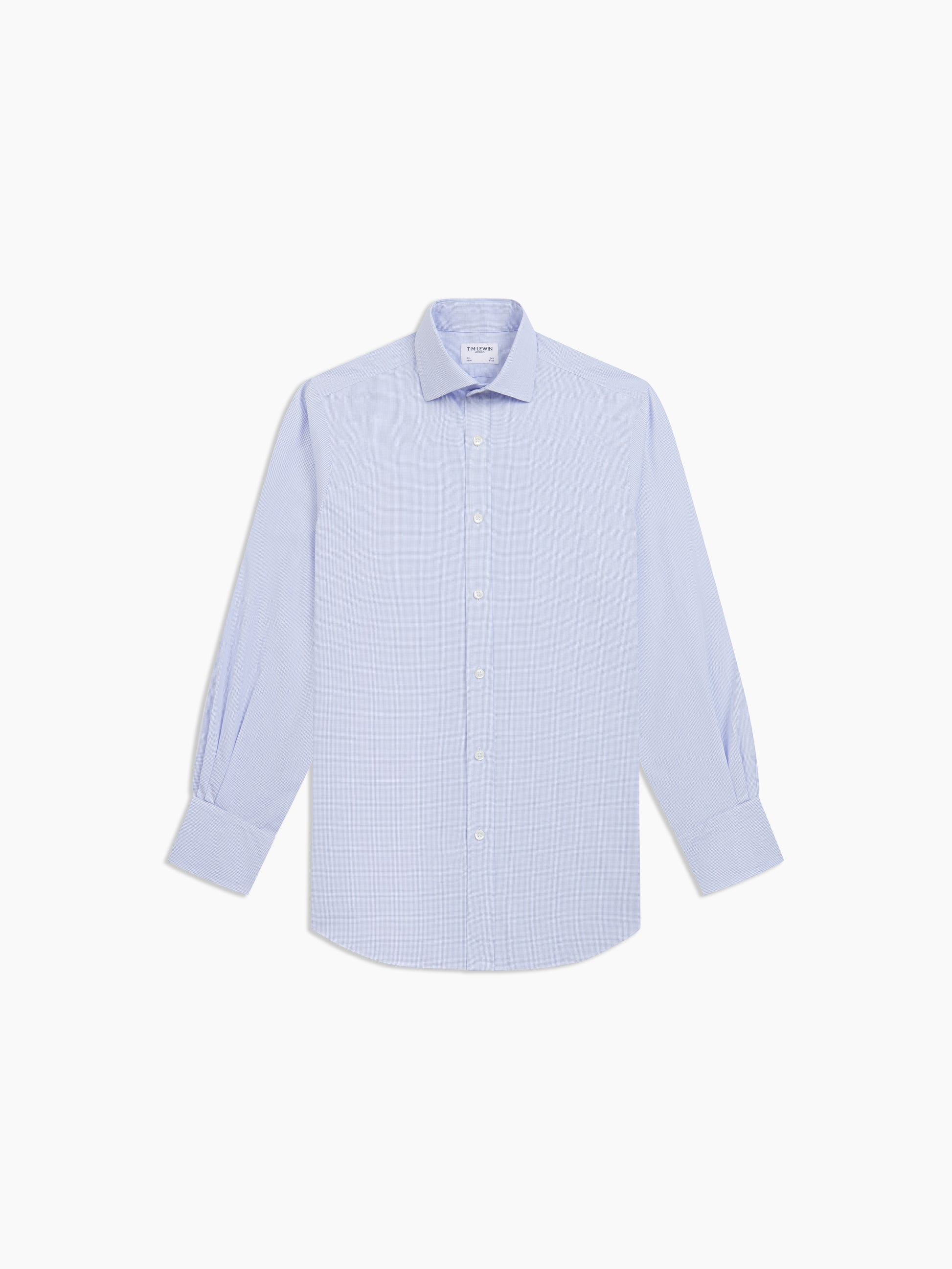 Image 2 of Non-Iron Blue Mini Check Dobby Slim Fit Single Cuff Classic Collar Shirt