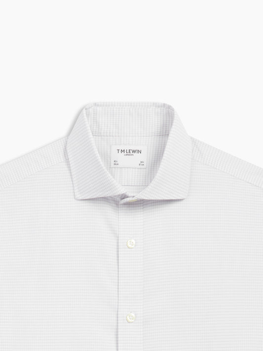 Image 1 of Non-Iron Grey Dash Medium Check Dobby Regular Fit Single Cuff Classic Collar Shirt
