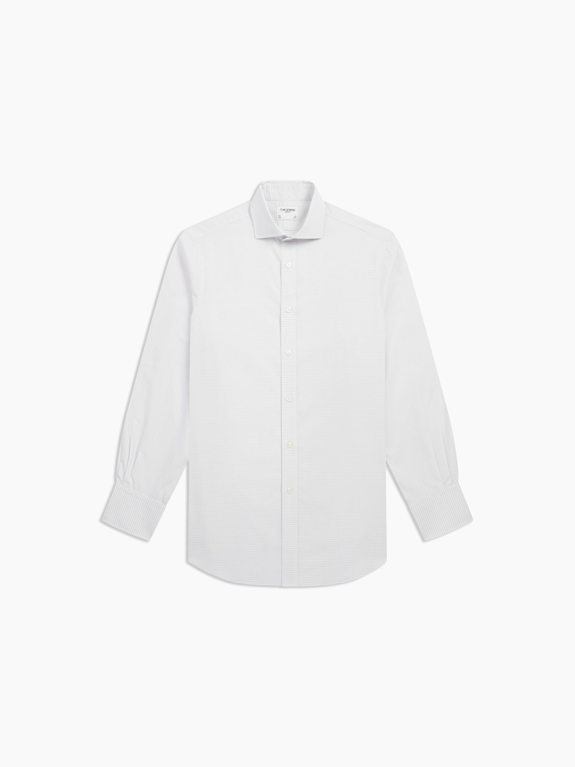 Image 2 of Non-Iron Grey Dash Medium Check Dobby Regular Fit Single Cuff Classic Collar Shirt