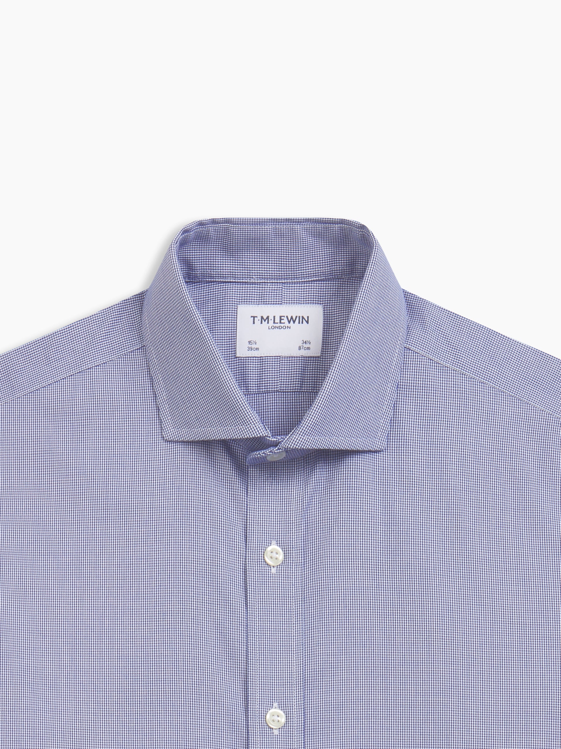 Image 1 of Non-Iron Navy Blue Dogtooth Dobby Slim Fit Single Cuff Classic Collar Shirt
