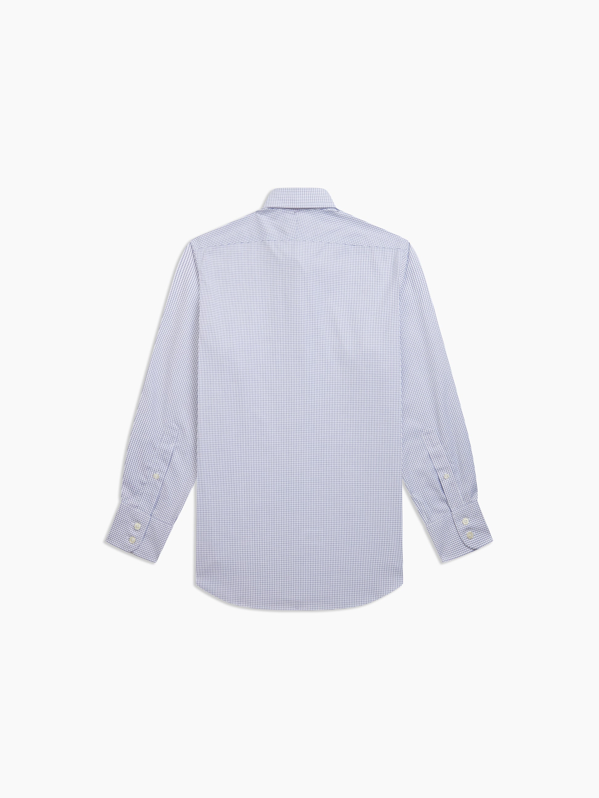 Image 4 of Non-Iron Navy Blue Zigzag Medium Check Dobby Slim Fit Single Cuff Classic Collar Shirt