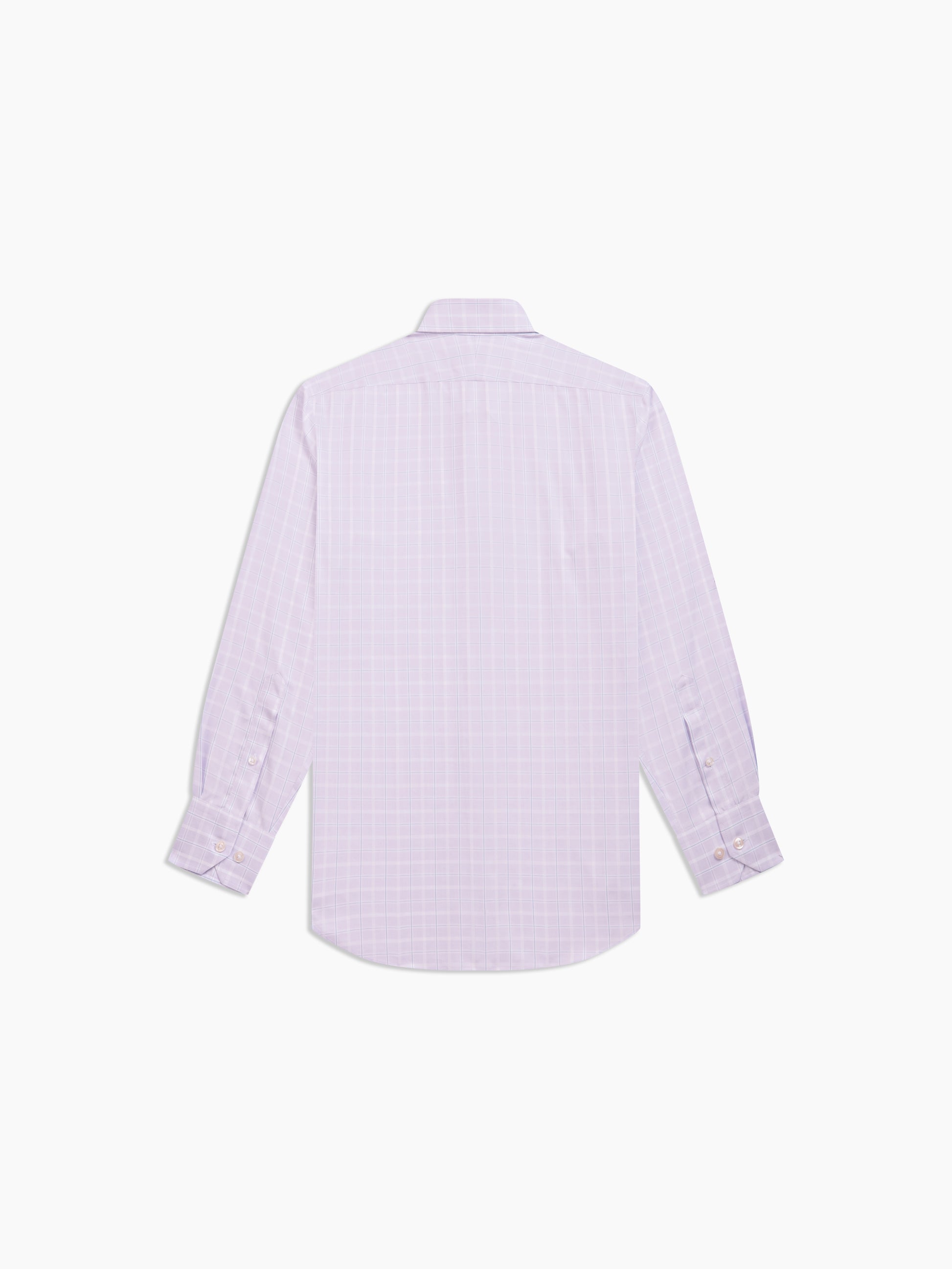 Image 4 of Non-Iron Purple Grid Check Twill Fitted Single Cuff Classic Collar Shirt