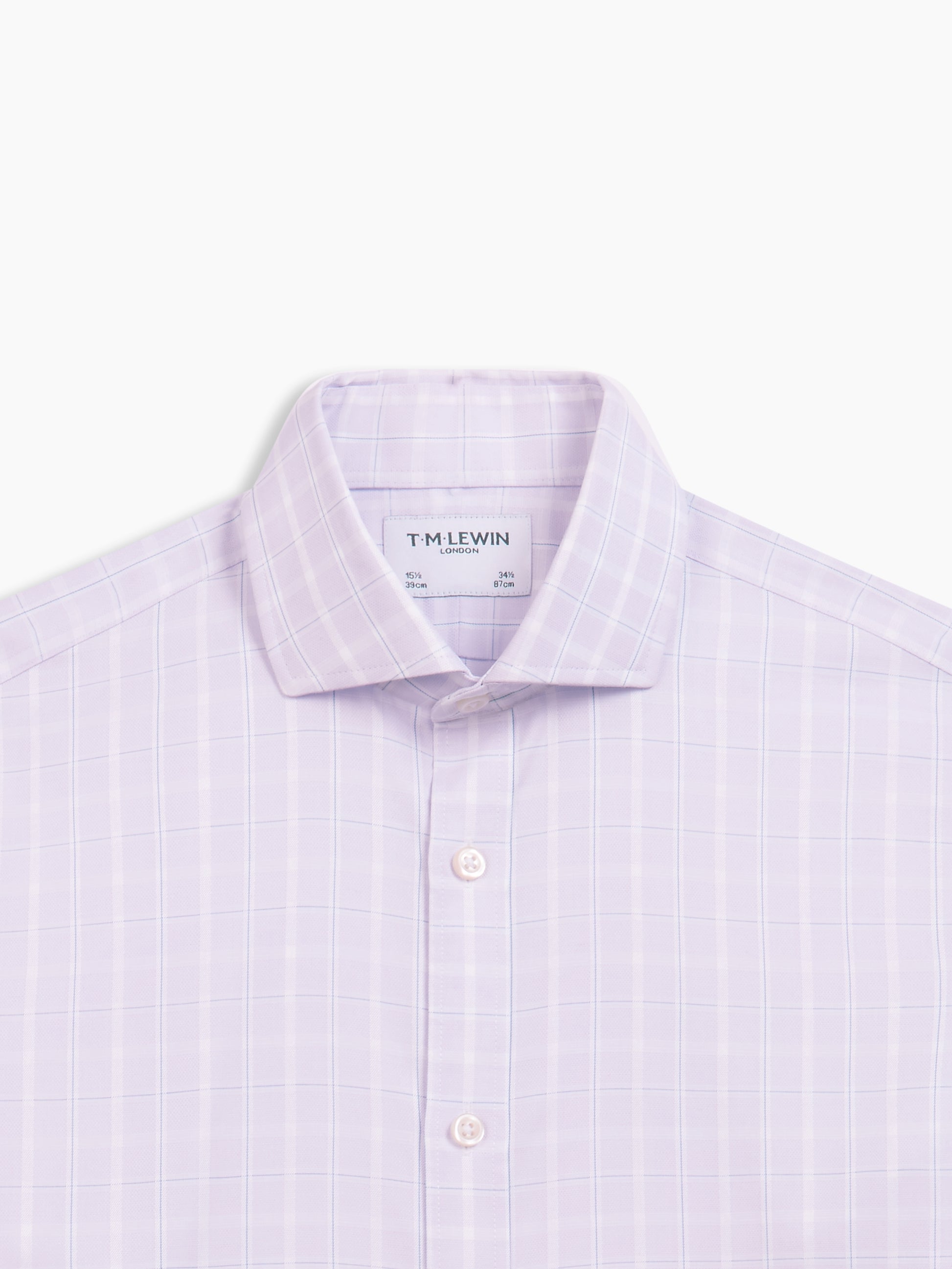 Image 1 of Non-Iron Purple Grid Check Twill Fitted Single Cuff Classic Collar Shirt