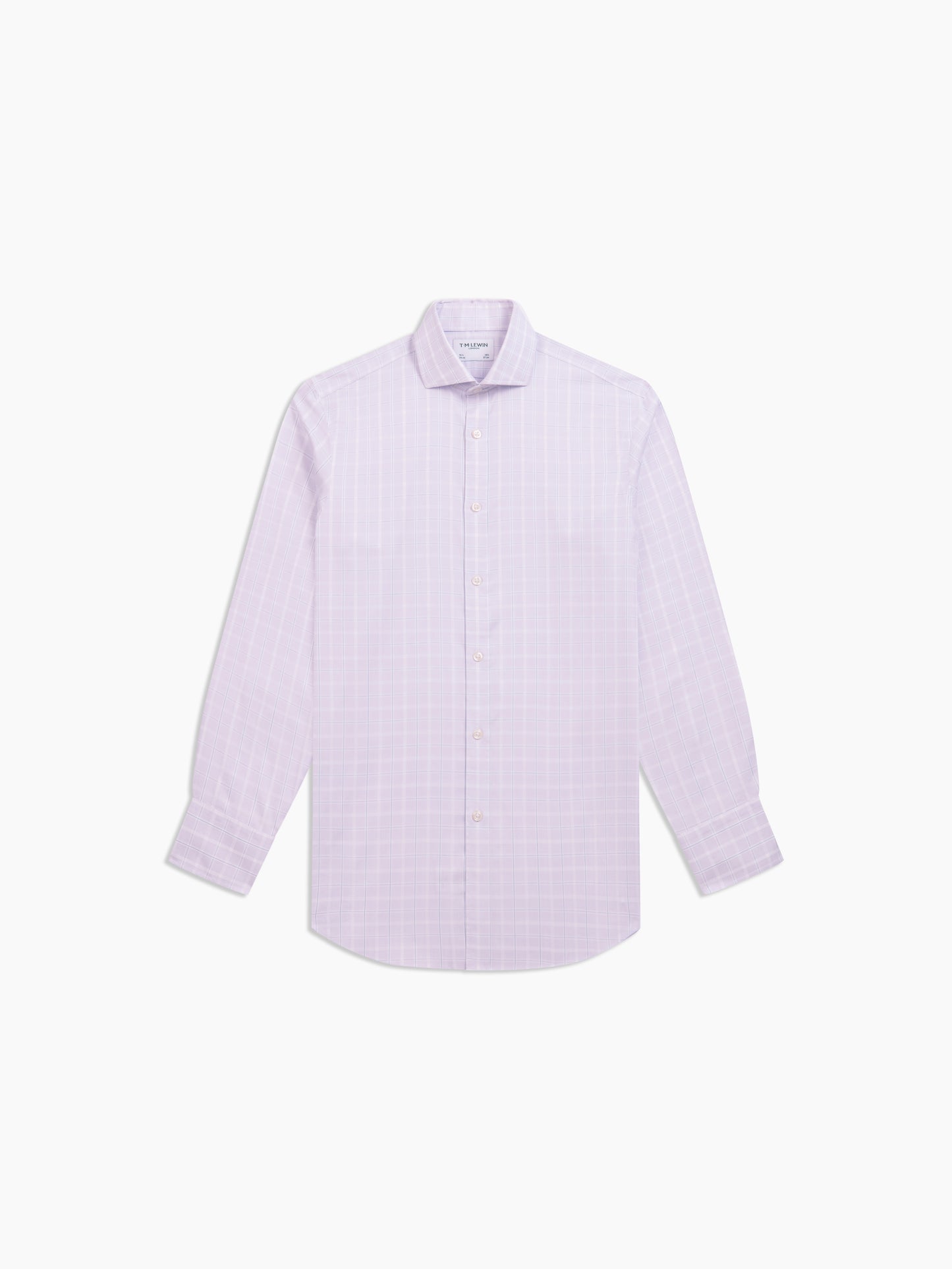 Image 2 of Non-Iron Purple Grid Check Twill Fitted Single Cuff Classic Collar Shirt