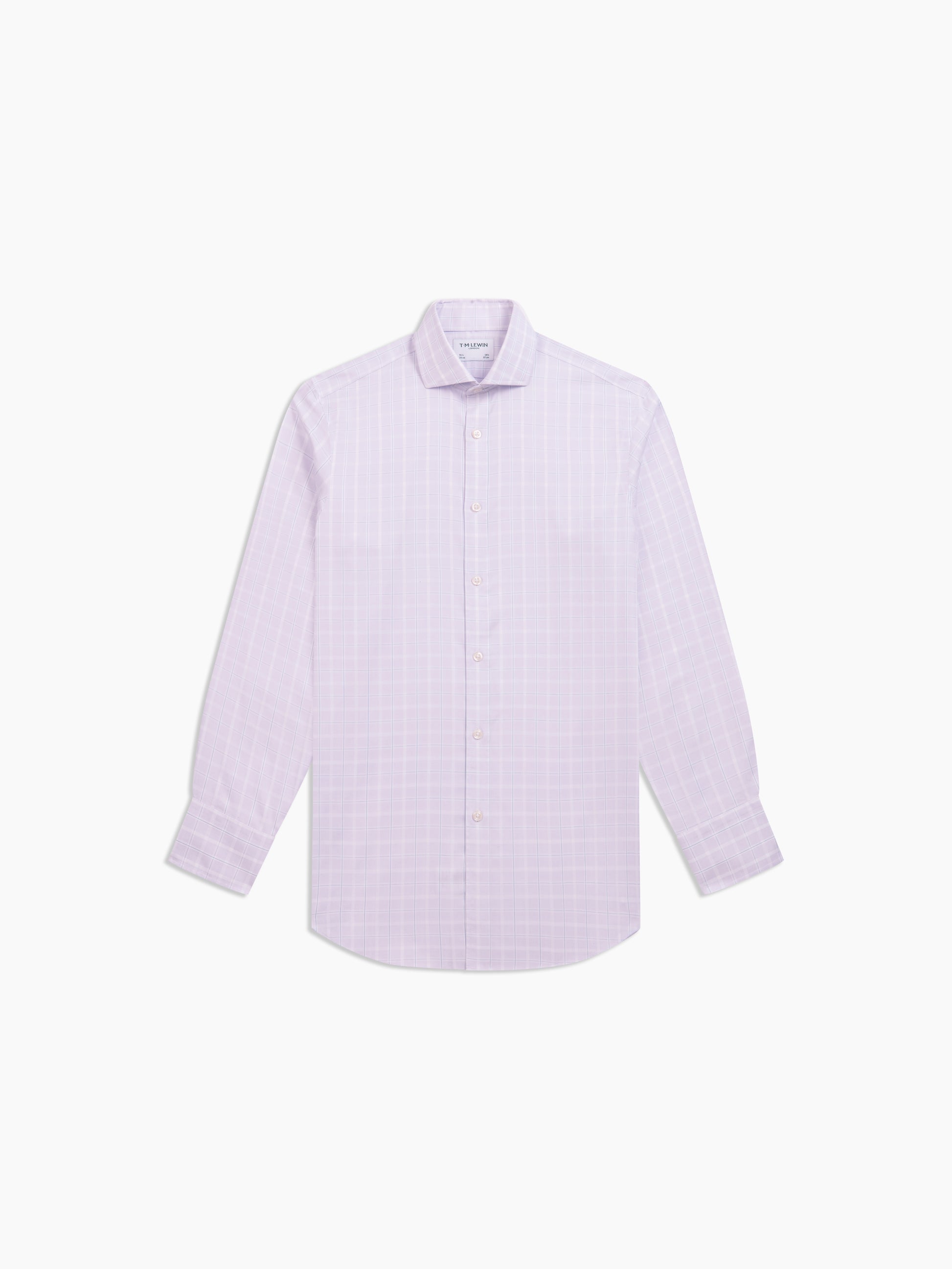 Image 2 of Non-Iron Purple Grid Check Twill Fitted Single Cuff Classic Collar Shirt