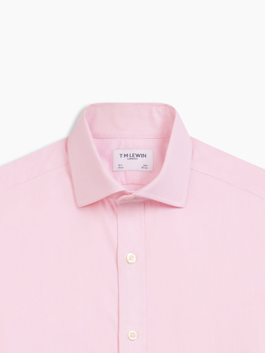 Image 1 of Non-Iron Pink Pinstripe Dobby Slim Fit Dual Cuff Classic Collar Shirt