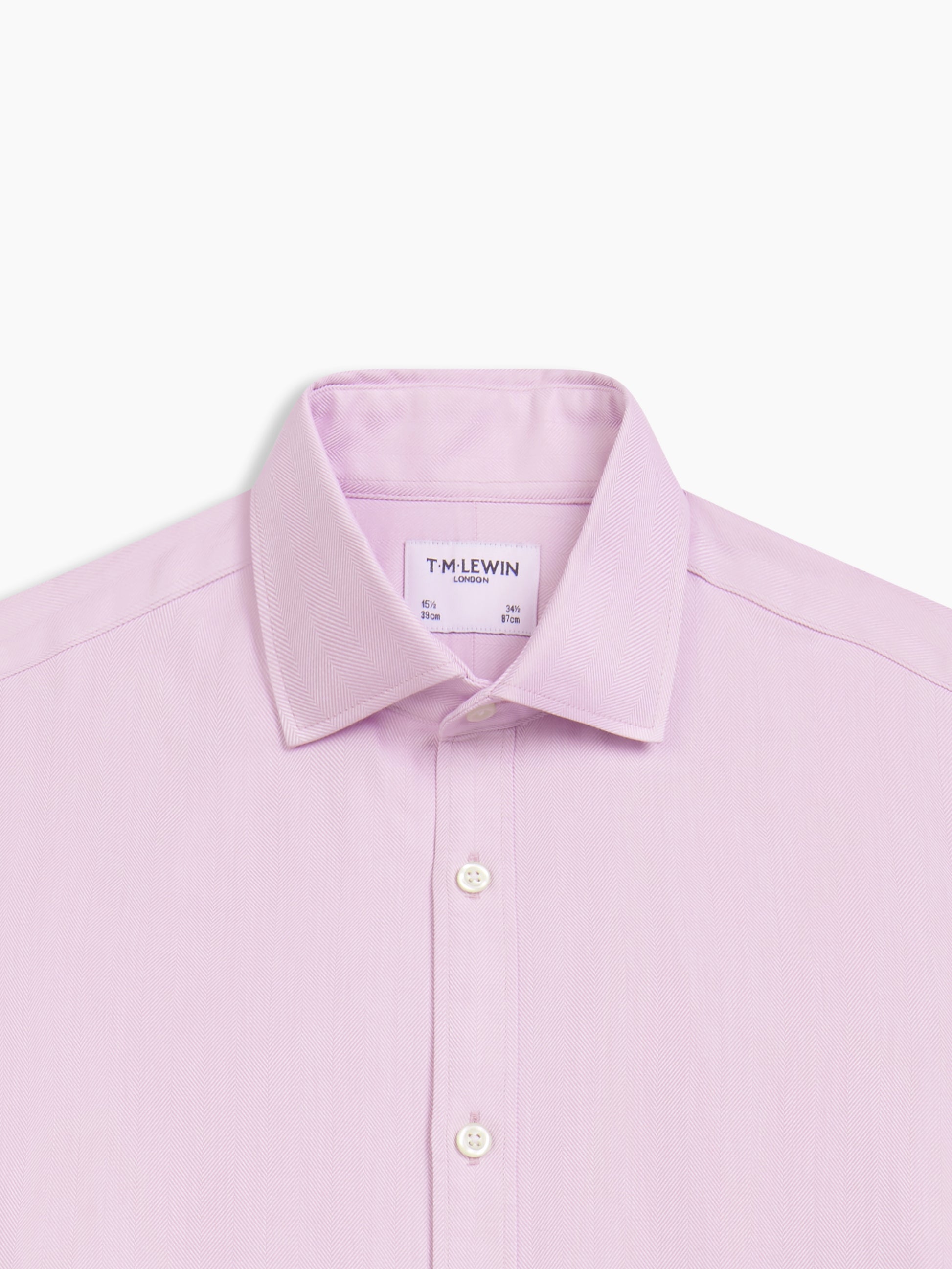 Image 1 of Non-Iron Purple Herringbone Twill Regular Fit Single Cuff Classic Collar Shirt