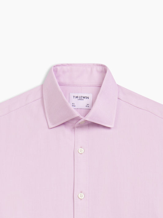 Image 1 of Non-Iron Purple Herringbone Twill Fitted Single Cuff Classic Collar Shirt