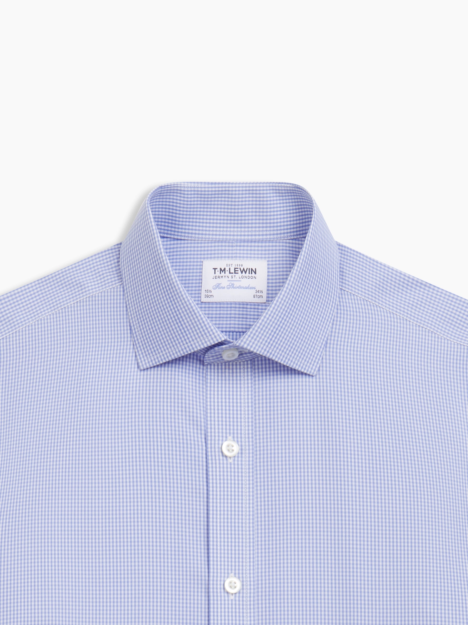 Image 1 of Non-Iron Light Blue Gingham Dobby Fitted Single Cuff Classic Collar Shirt