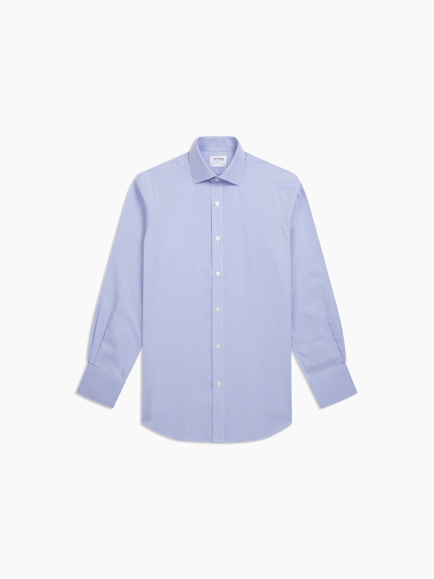 Image 2 of Non-Iron Light Blue Gingham Dobby Fitted Single Cuff Classic Collar Shirt
