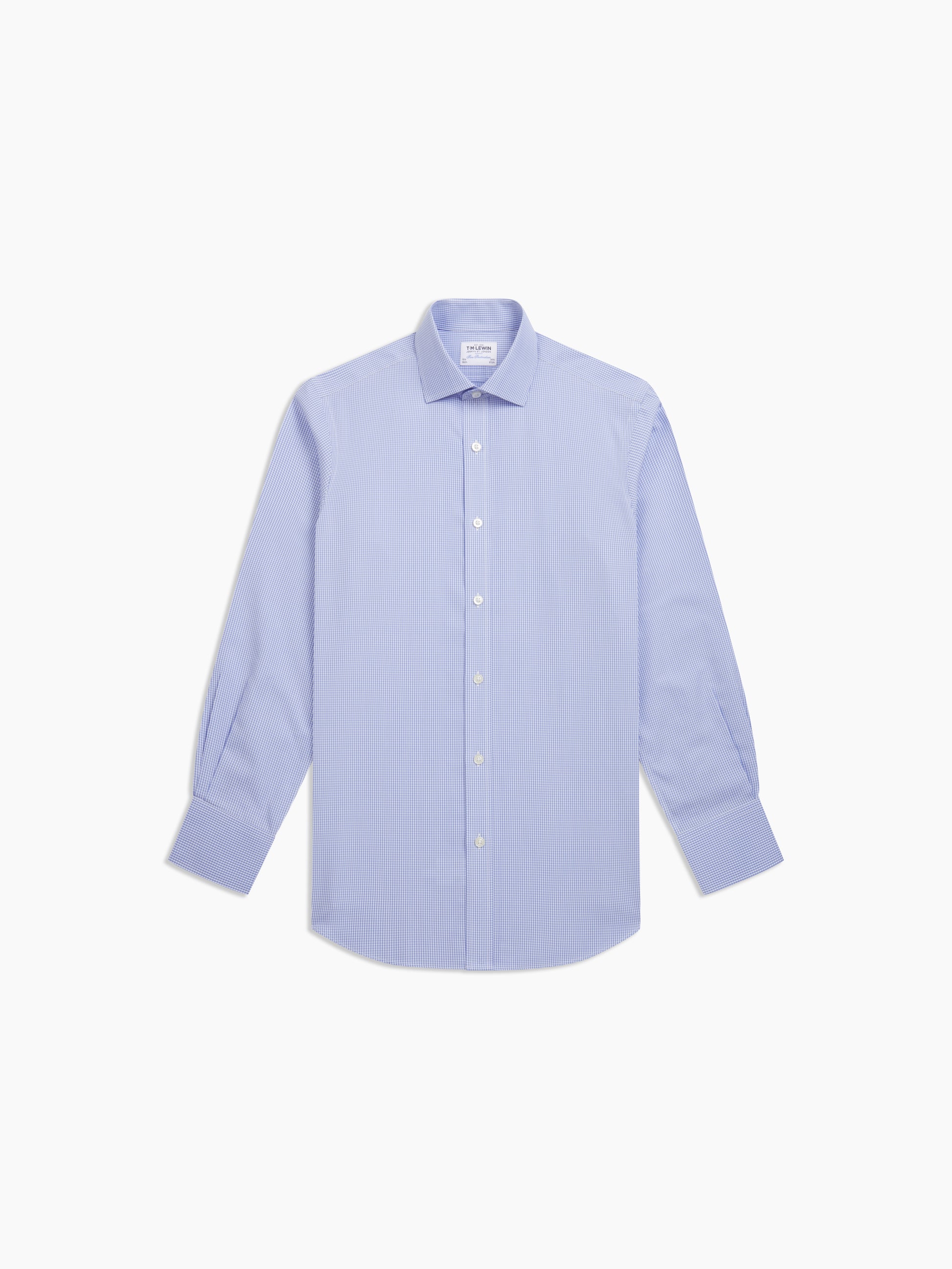Image 2 of Non-Iron Light Blue Gingham Dobby Fitted Single Cuff Classic Collar Shirt
