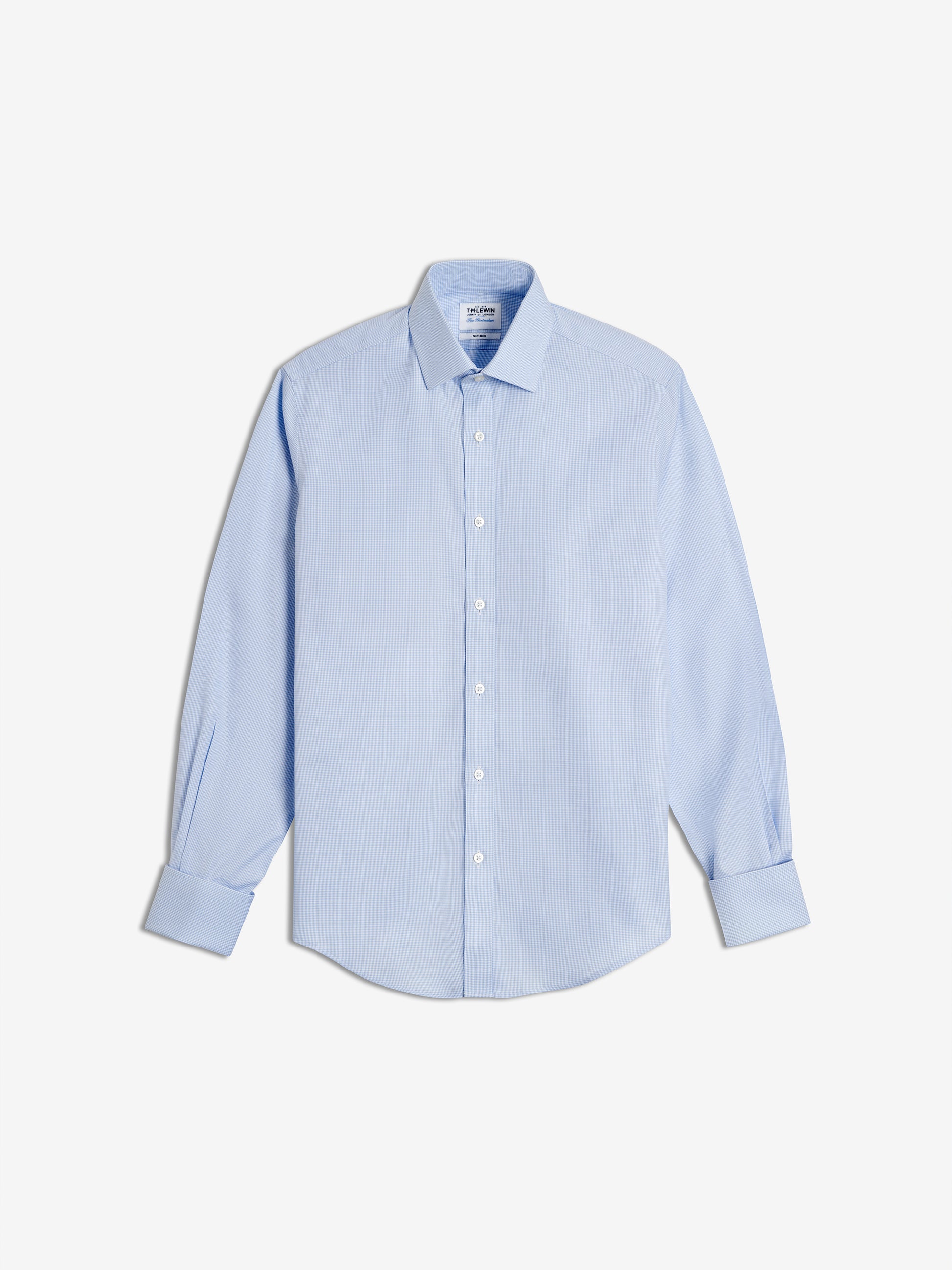 Image 7 of Non-Iron Light Blue Dogtooth Twill Slim Fit Double Cuff Classic Collar Shirt